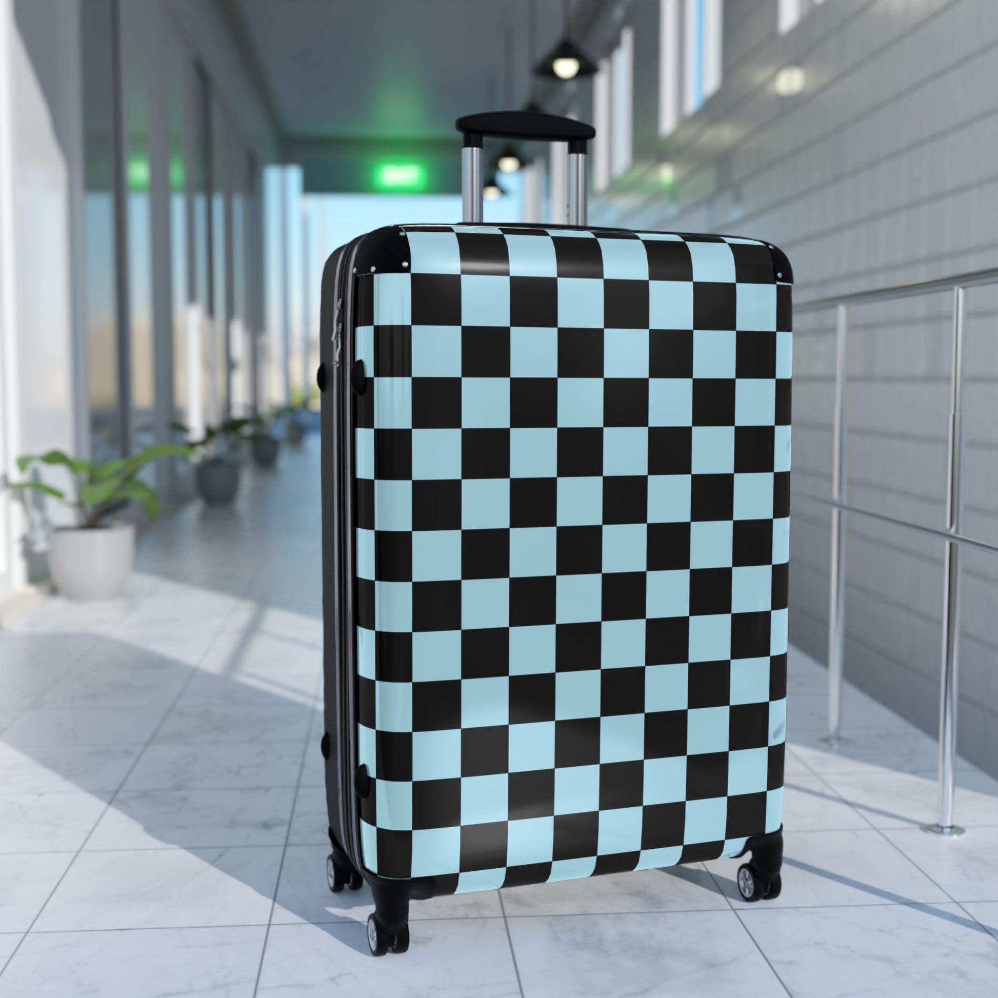 Checkerboard Black and Blue Suitcase, Artsulli - Art is Long, Life is Short, Bags, , , , , , , 