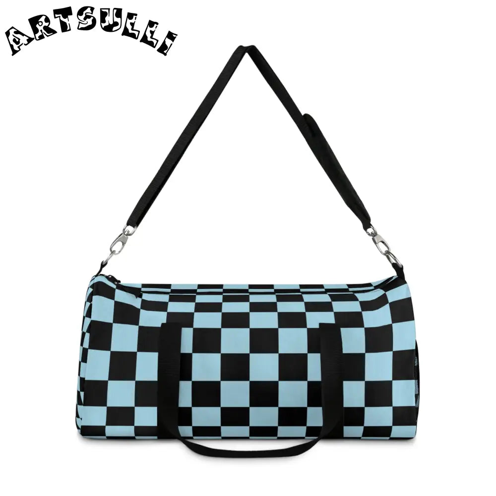 JAKKOUTTHEBXX Checkerboard Black and Blue Duffel Bag JAKKOUTTHEBXX