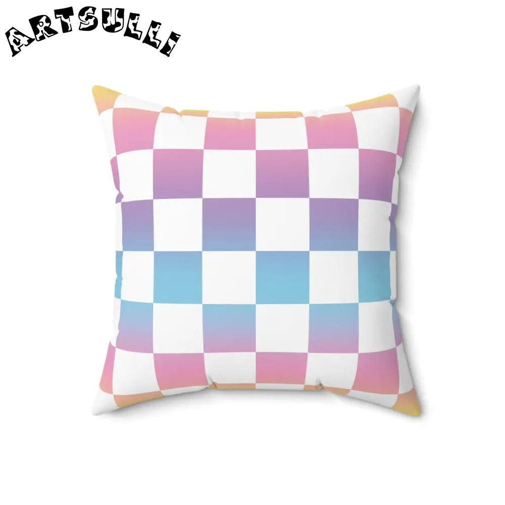 JAKKOUTTHEBXX Vaporwave Check Spun Polyester Square Pillow