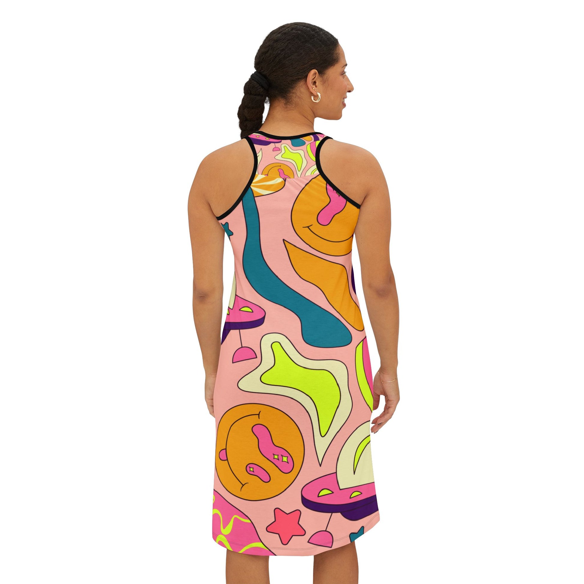 Trippy Spaceships Pink Women's Racerback Dress (AOP), Artsulli - Art is Long, Life is Short, Tank Top, , , , , , , 