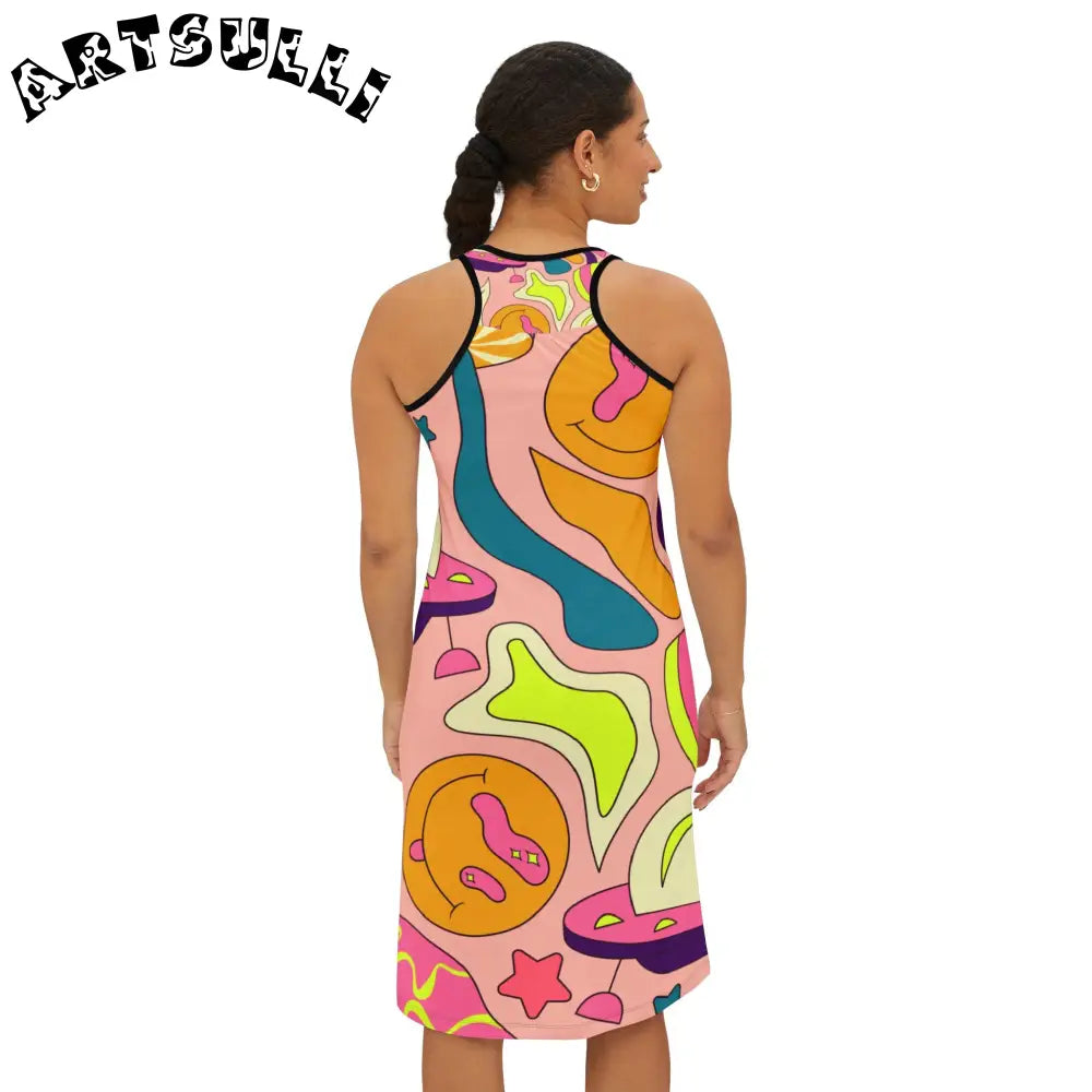 JAKKOUTTHEBXX Trippy Spaceships Pink Women’s Racerback Dress (AOP)