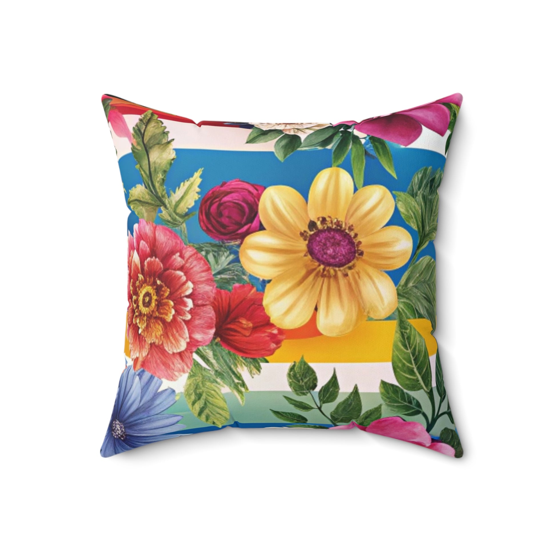 Floral Stripe 4K Spun Polyester Square Pillow, Artsulli - Art is Long, Life is Short, Home Decor, Size, 18" × 18", , , , , 33603800077571322508