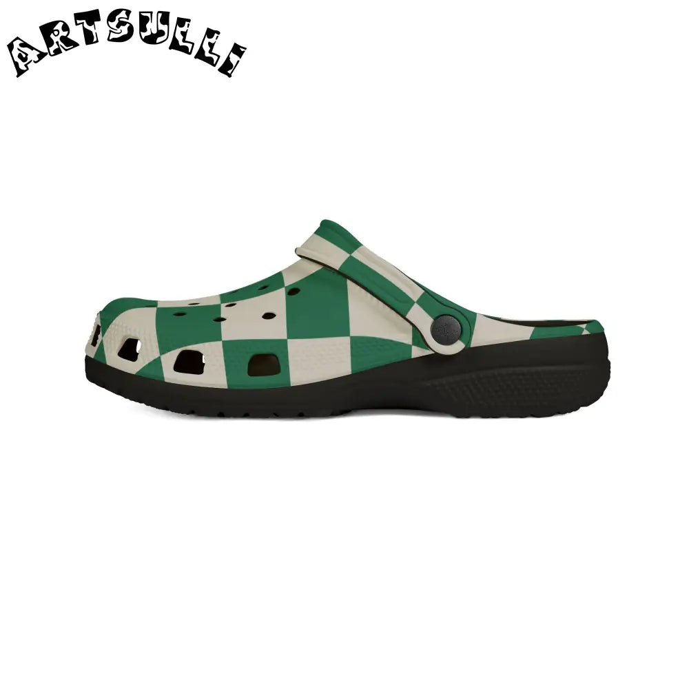 JAKKOUTTHEBXX Checkerboard Dark Green EVA Foam Rubber Shoes (AOP)
