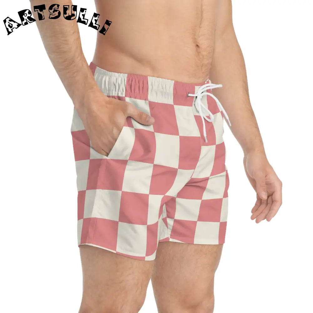 JAKKOUTTHEBXX Retro Checkered Grassland Sprites Swim Trunks (AOP)