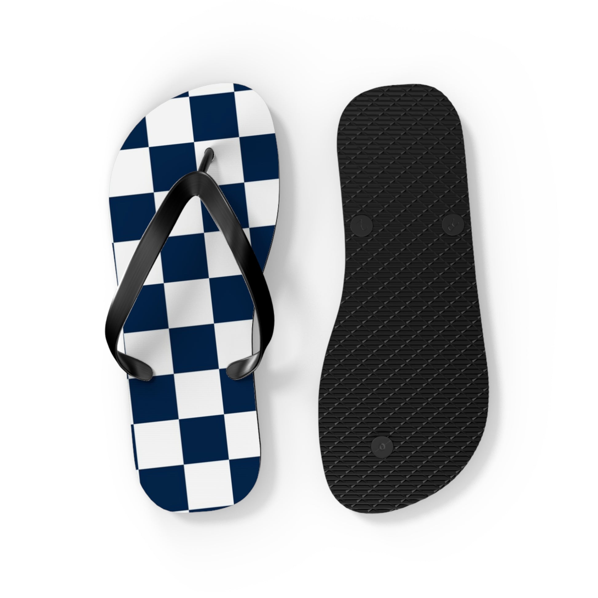 Checkerboard White and Navy Blue Flip Flops, Artsulli - Art is Long, Life is Short, Shoes, , , , , , , 
