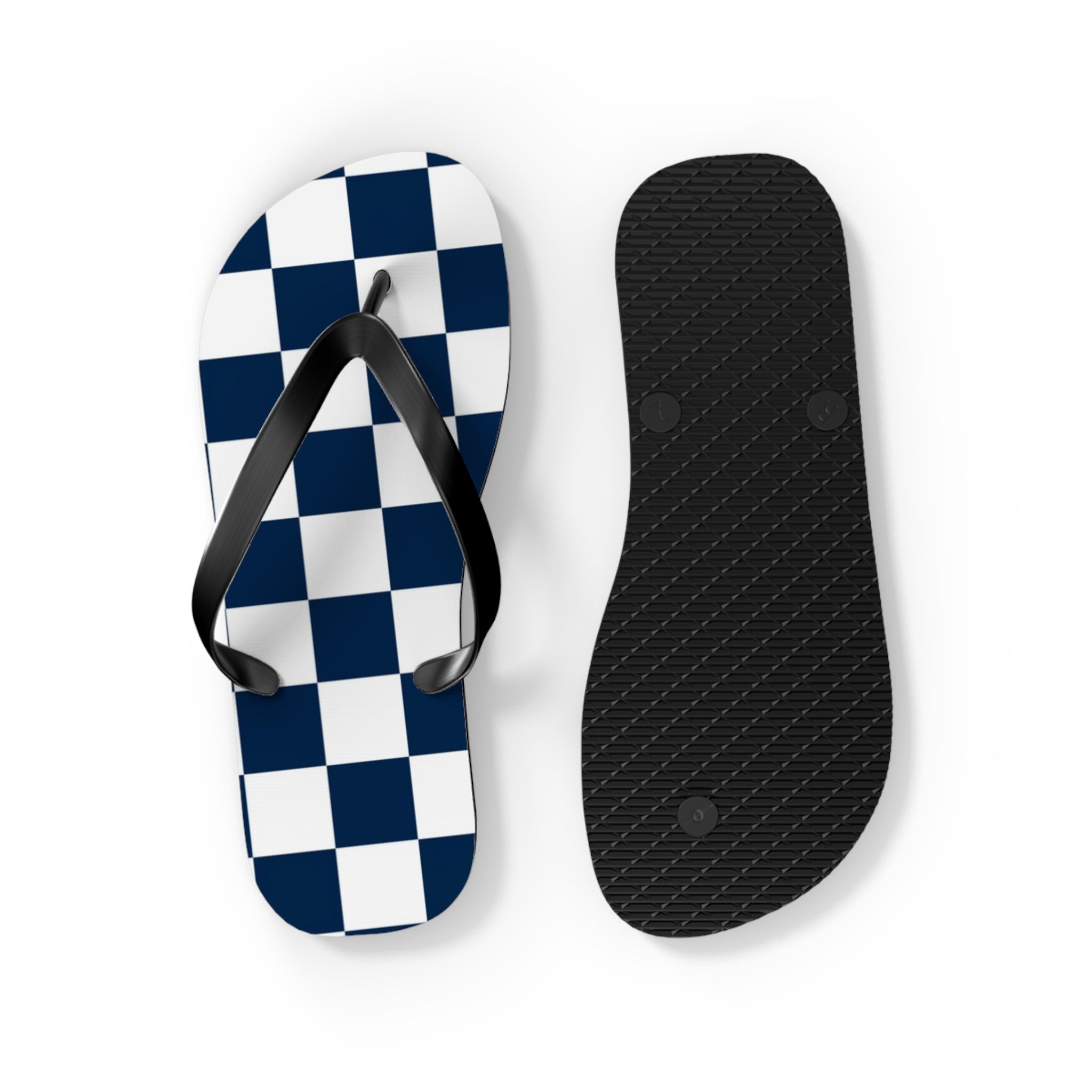 Checkerboard White and Navy Blue Flip Flops, Artsulli - Art is Long, Life is Short, Shoes, , , , , , , 