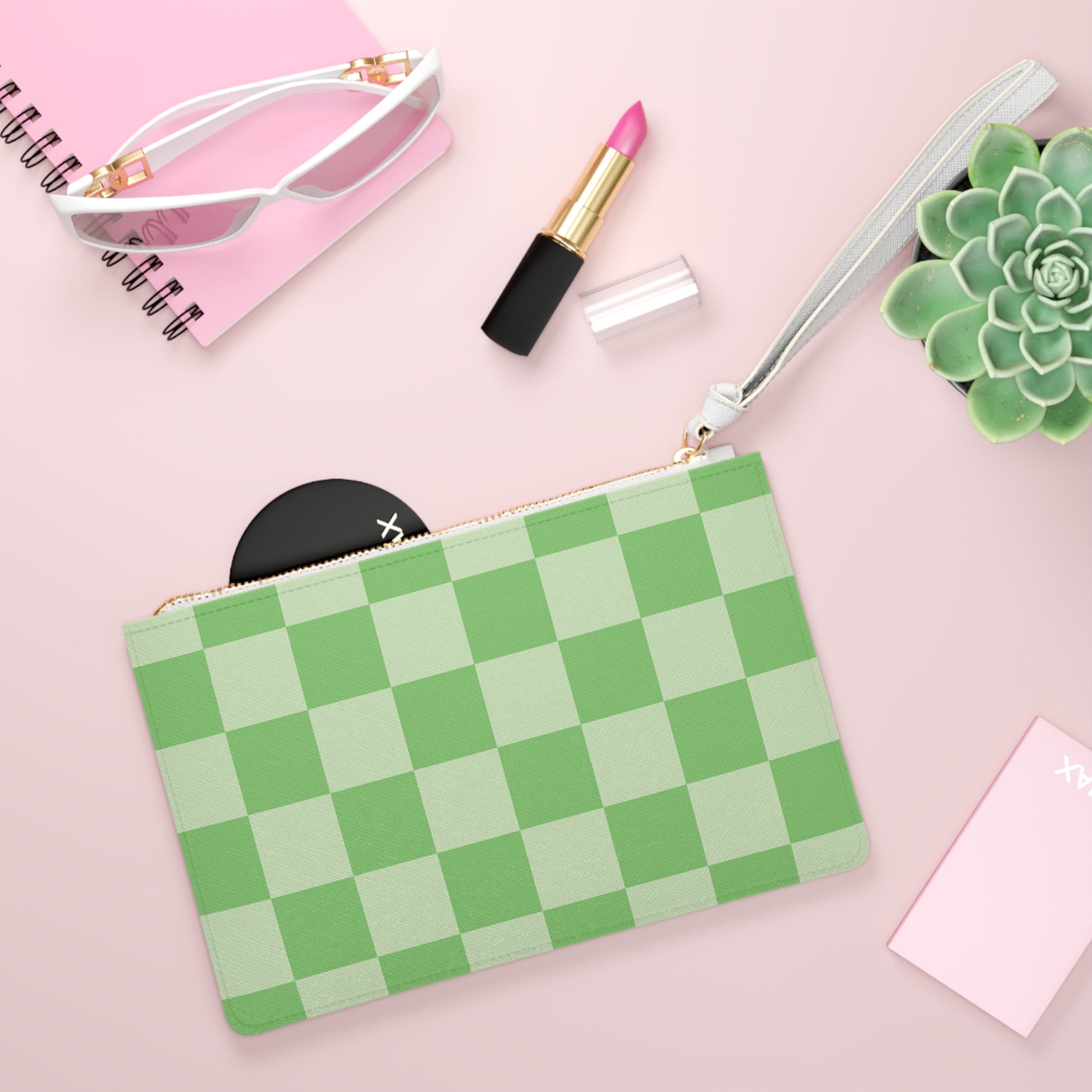 Checkerboard Green Clutch Bag, Artsulli - Art is Long, Life is Short, Bags, , , , , , , 