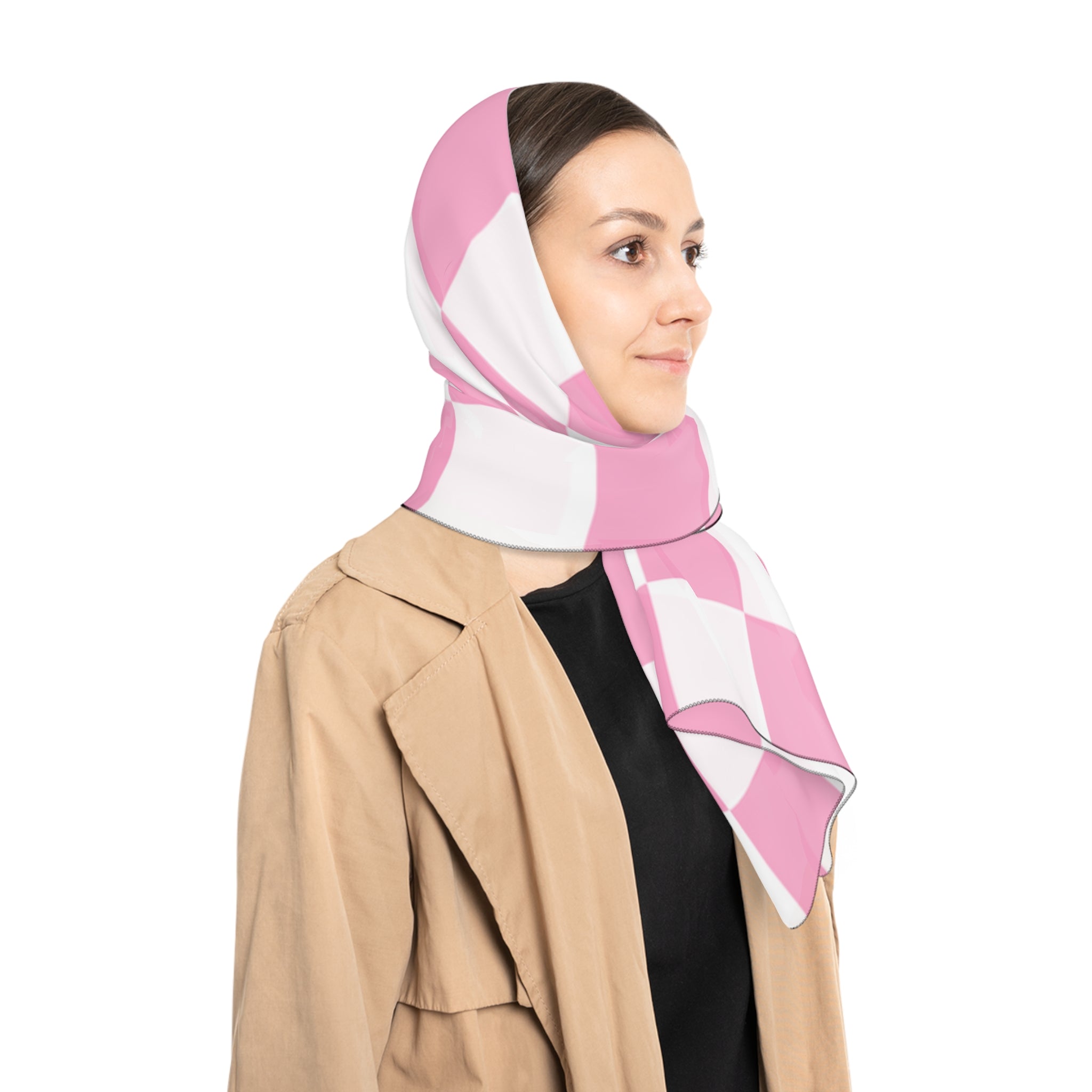 Checkerboard Hot Pink and White Poly Scarf, Artsulli - Art is Long, Life is Short, Accessories, , , , , , , 
