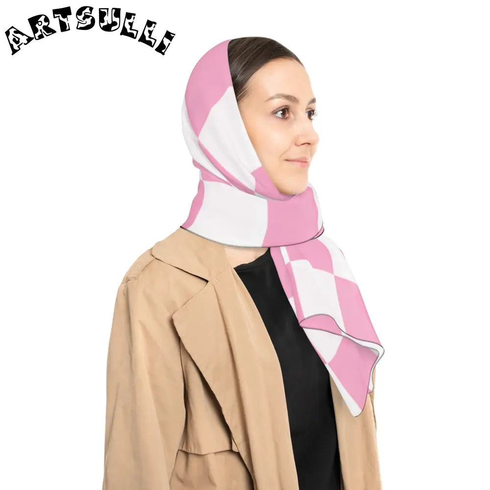 JAKKOUTTHEBXX Checkerboard Hot Pink and White Poly Scarf