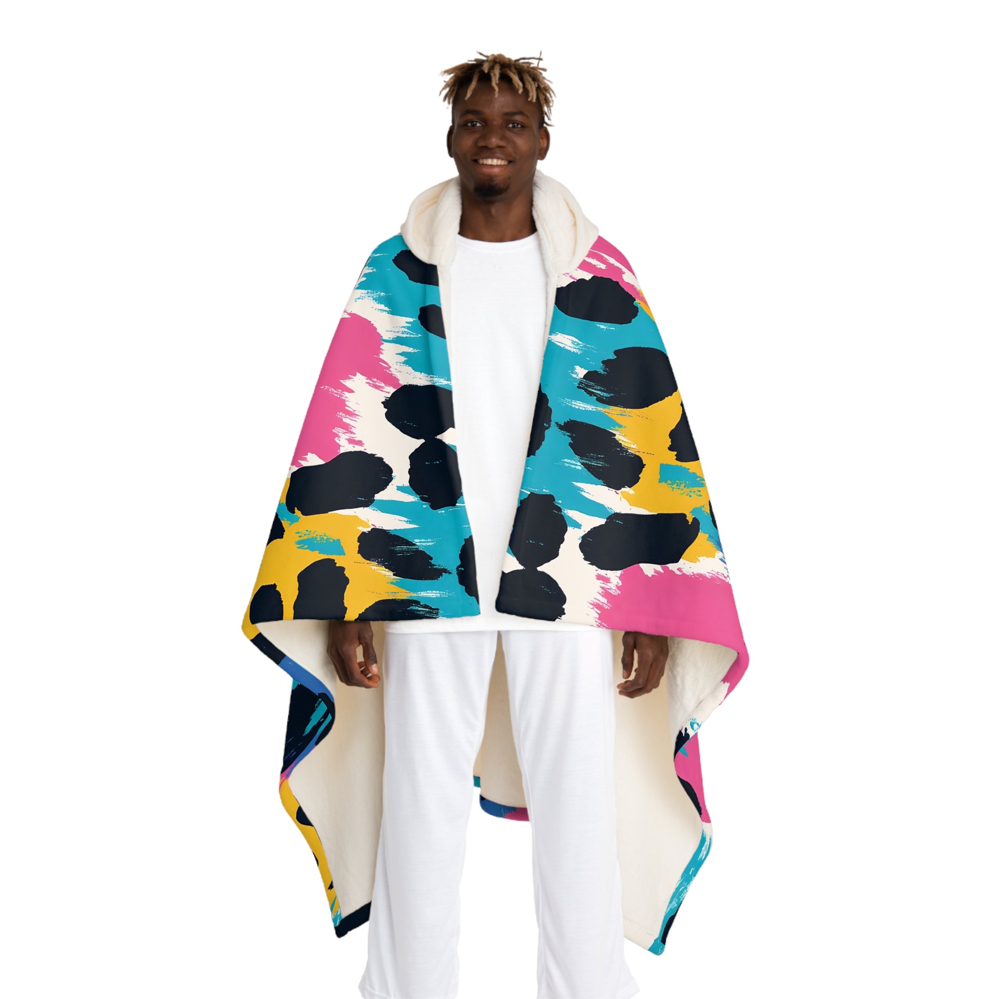 Leopard Print x Paint Brush Strokes Multi-Color Hooded Sherpa Fleece Blanket, Artsulli - Art is Long, Life is Short, All Over Prints, Size, One size, Color, Cream, , , 30509128358528714290