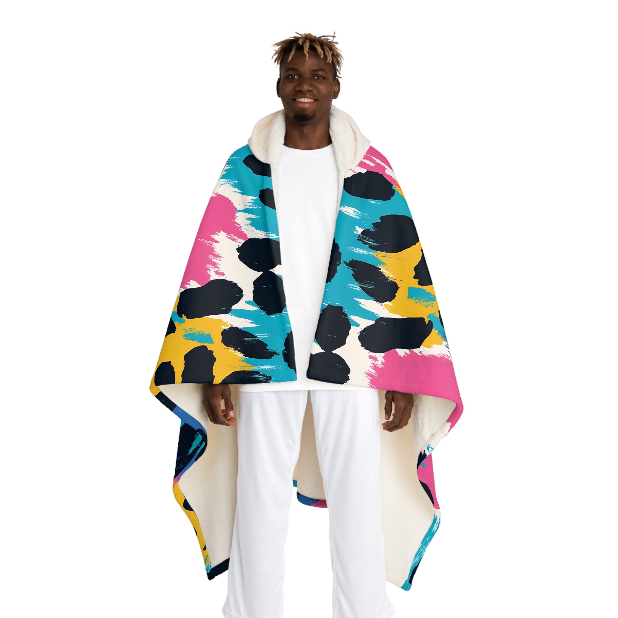 Leopard Print x Paint Brush Strokes Multi-Color Hooded Sherpa Fleece Blanket, Artsulli - Art is Long, Life is Short, All Over Prints, Size, One size, Color, Cream, , , 30509128358528714290