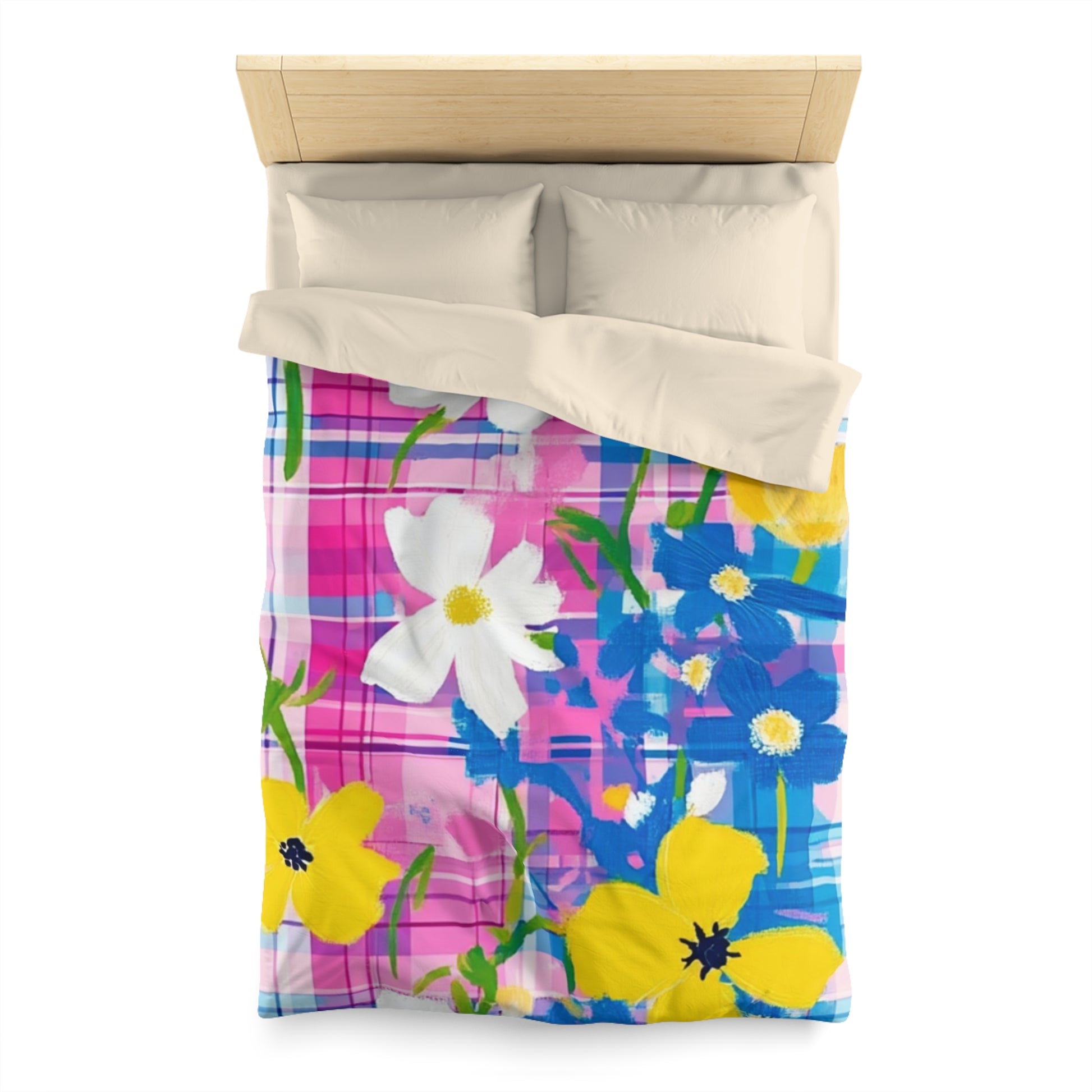 Plaid Garden Pink and Purple Microfiber Duvet Cover, Artsulli - Art is Long, Life is Short, Home Decor, , , , , , , 