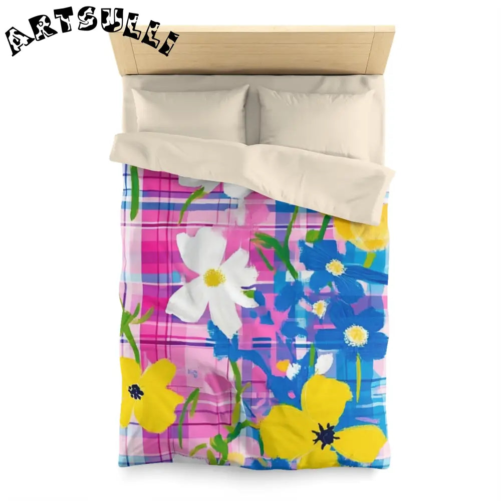 JAKKOUTTHEBXX Plaid Garden Pink and Purple Microfiber Duvet Cover