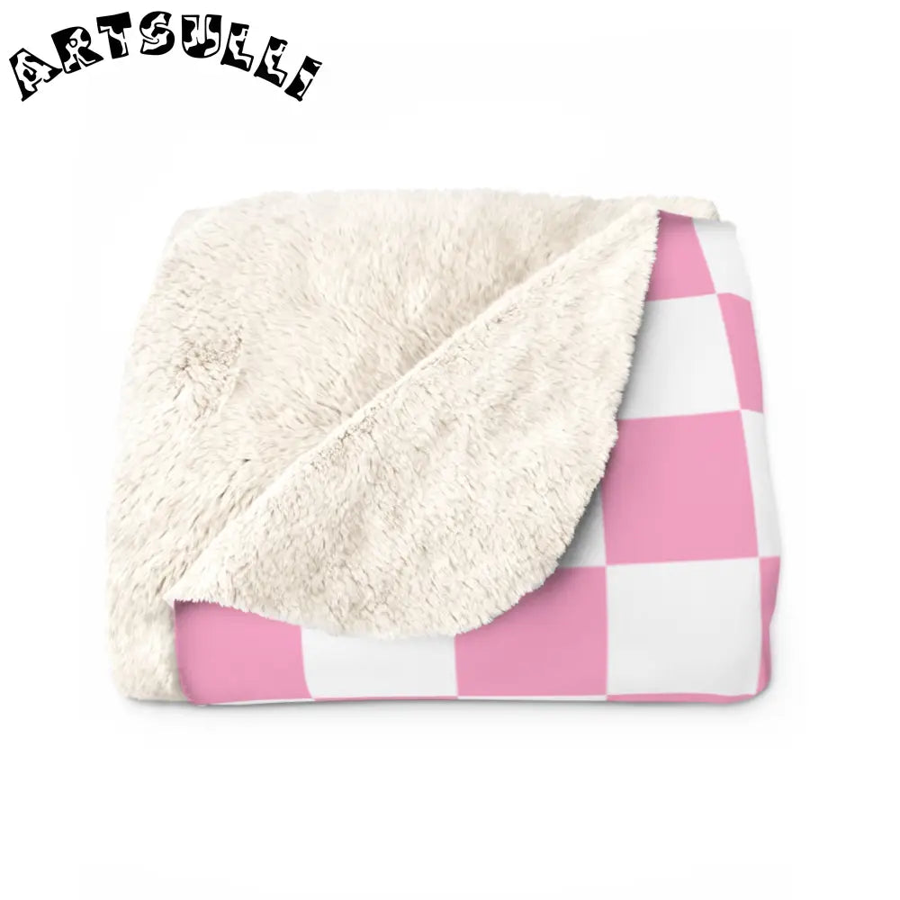 JAKKOUTTHEBXX Checkerboard II Hot Pink and White Sherpa Fleece