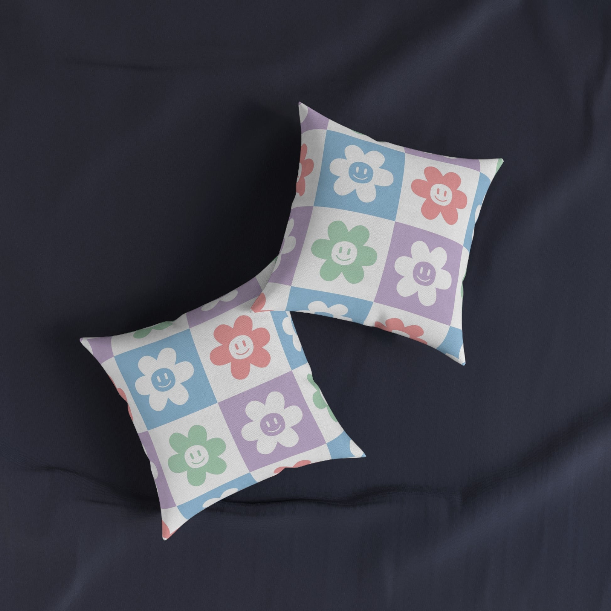 Chessboard x Smiley Face Flowers Multi-Color Square Pillow, Artsulli - Art is Long, Life is Short, Home Decor, , , , , , , 