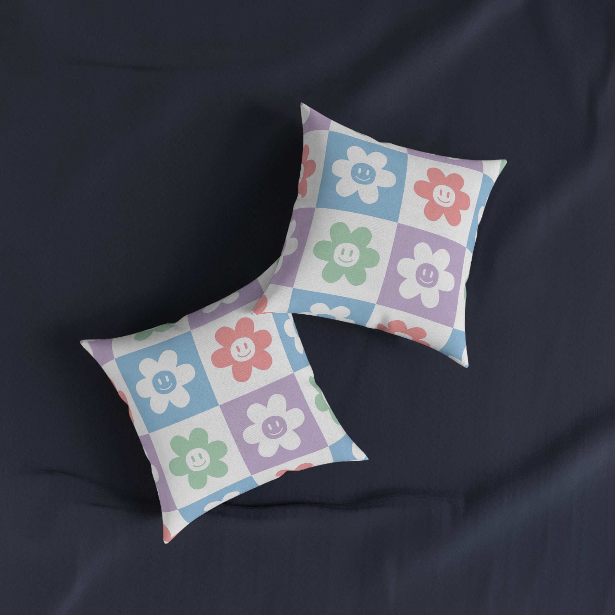 Chessboard x Smiley Face Flowers Multi-Color Square Pillow, Artsulli - Art is Long, Life is Short, Home Decor, , , , , , , 