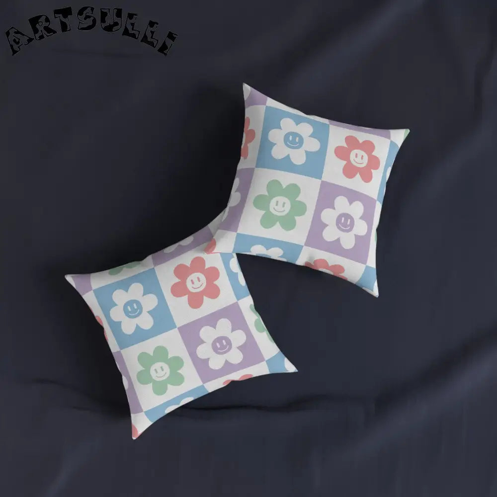 JAKKOUTTHEBXX Smiling Flower Checkerboard Art Printed Pillow 2025