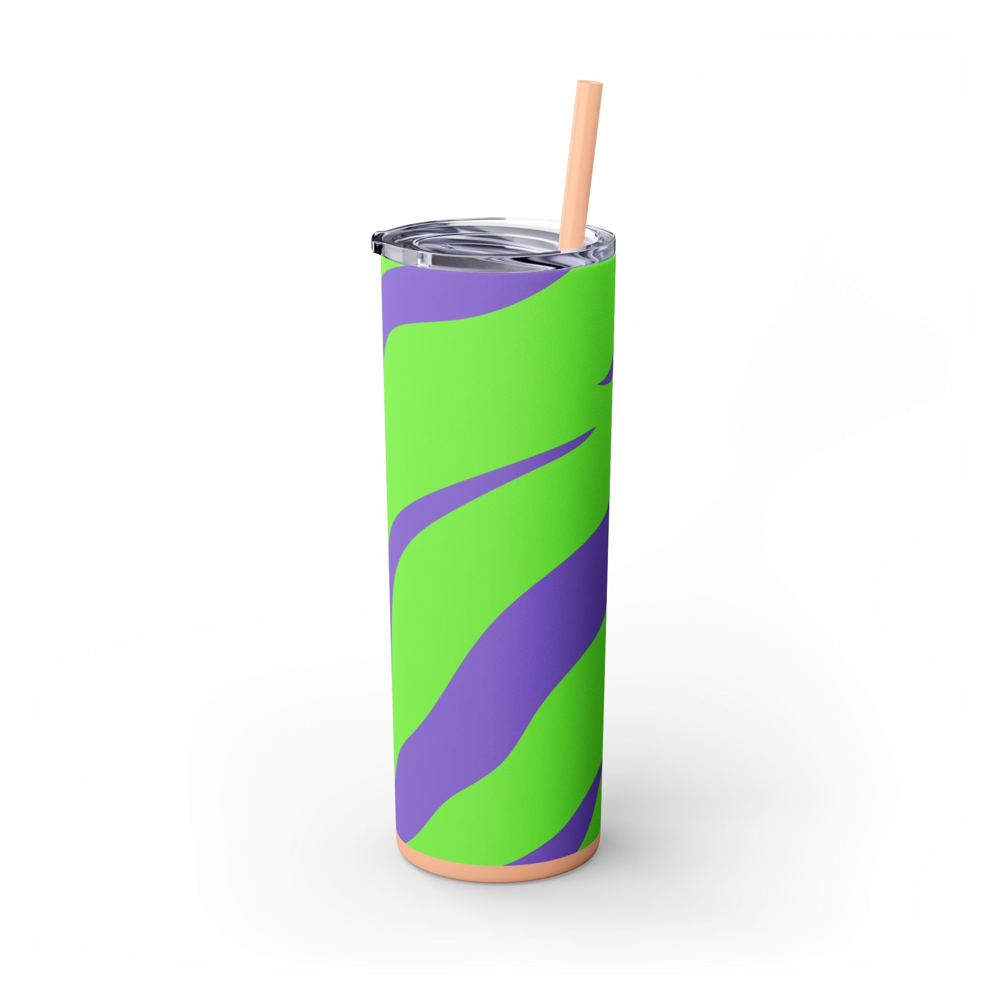Tyrannosaurus Print Green and Purple Skinny Tumbler with Straw, 20oz, Artsulli - Art is Long, Life is Short, Mug, , , , , , , 