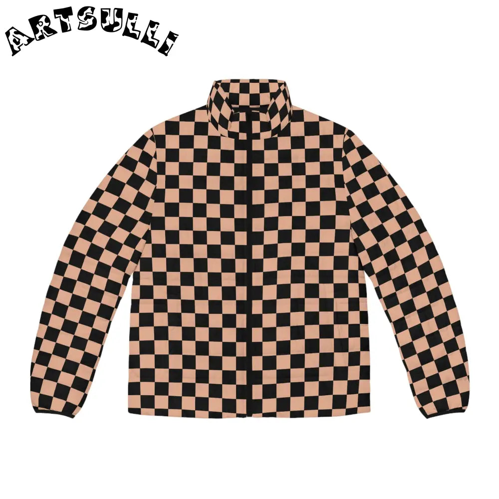 JAKKOUTTHEBXX Checkerboard Soft Orange and Black Men’s Puffer Jacket