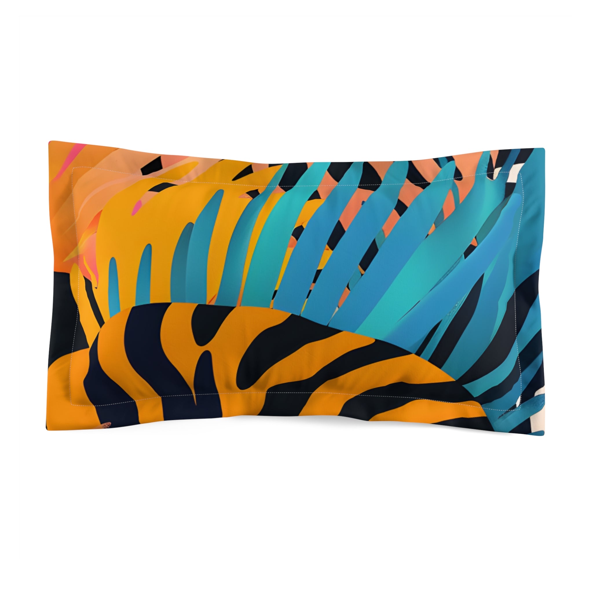 Palm Leaves x Zebra Stripes Multi-Color Microfiber Pillow Sham, Artsulli - Art is Long, Life is Short, Home Decor, Size, King, , , , , 89815611963972