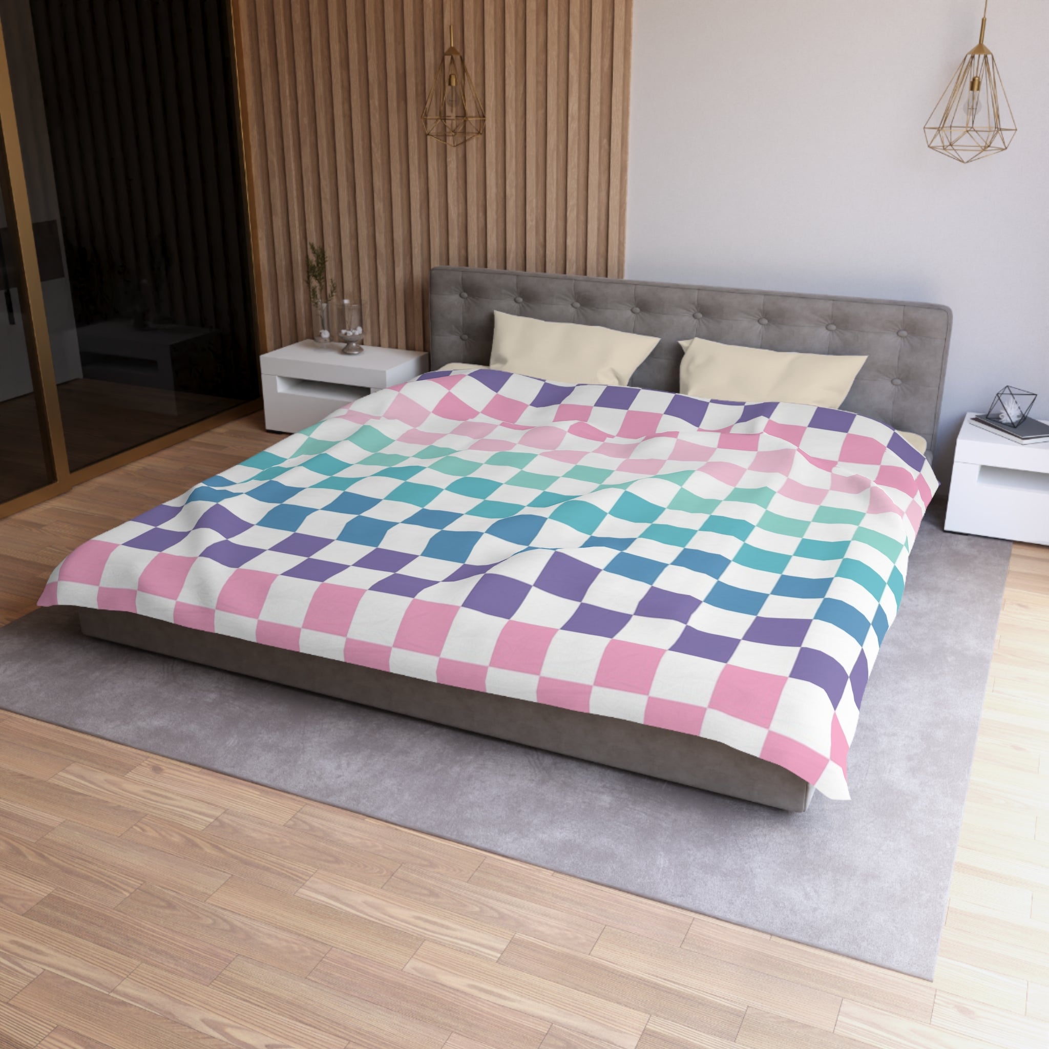 Vaporwave Rainbow  Checkerboard Multi-Color Microfiber Duvet Cover, Artsulli - Art is Long, Life is Short, Home Decor, , , , , , , 