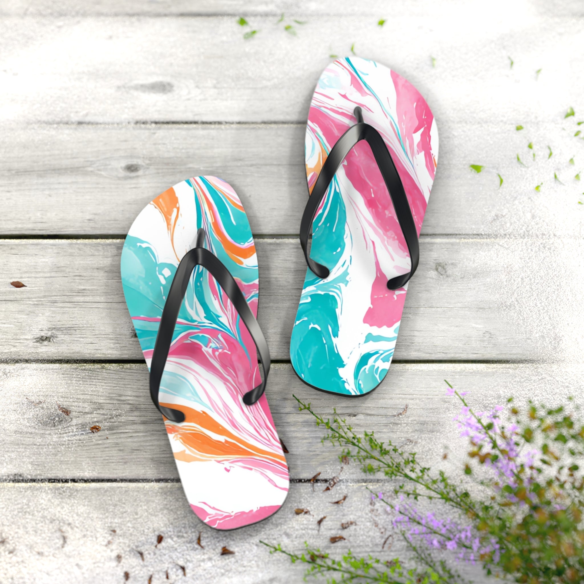 Liquid Pastel Spill Multi-Color Flip Flops, Artsulli - Art is Long, Life is Short, Shoes, , , , , , , 
