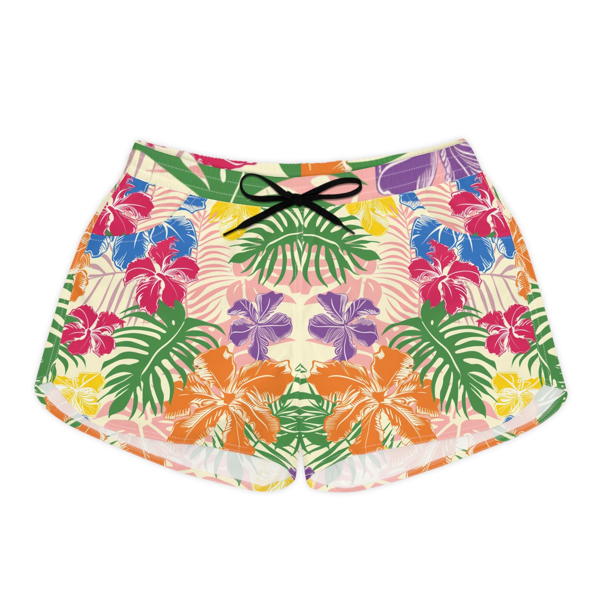 Blooming Tropical Flowers Women's Casual Shorts (AOP), Artsulli - Art is Long, Life is Short, All Over Prints, Size, S, Color, Black drawstring, , , 13746070104422576817