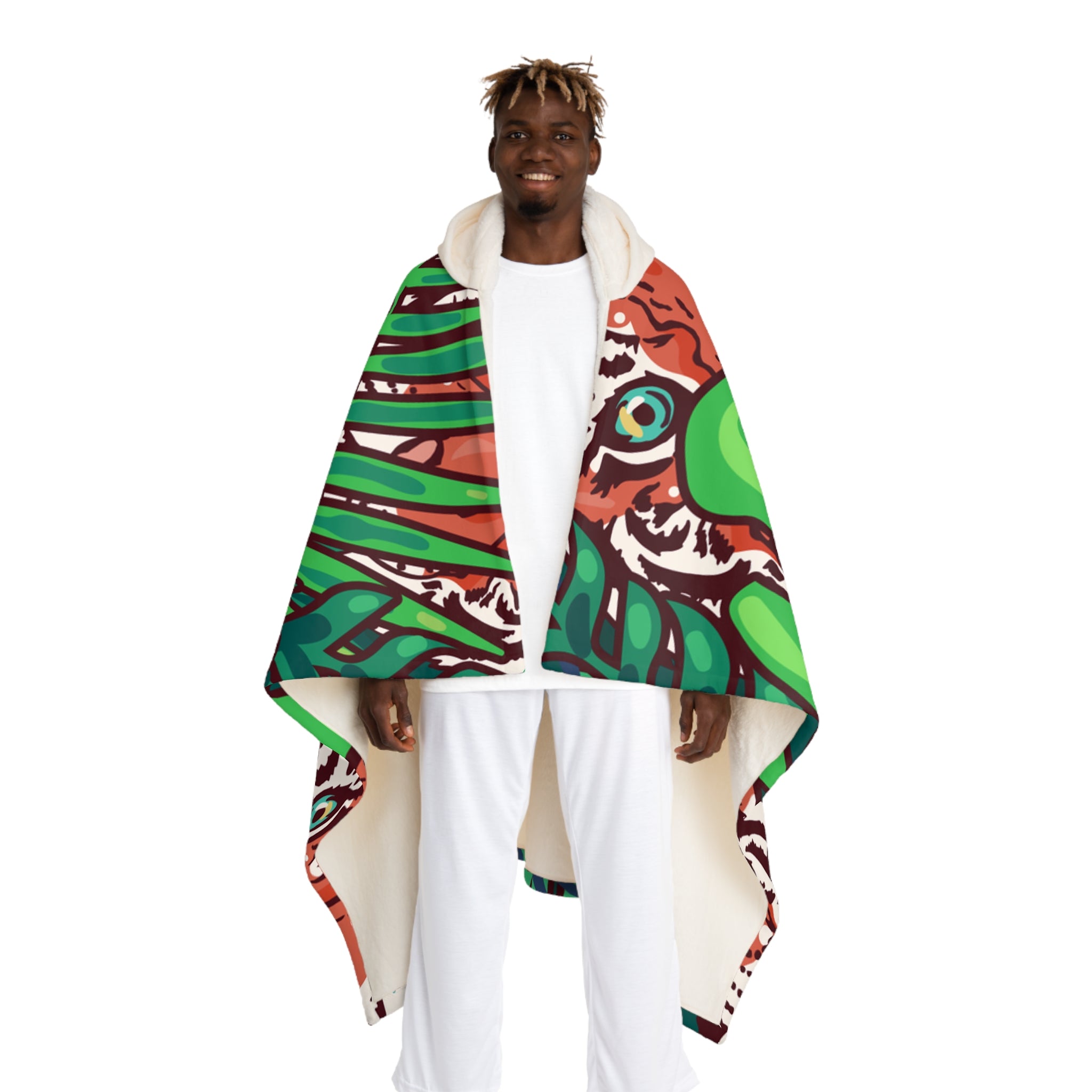 Tropical Jungle Tigers Blue and Green Hooded Sherpa Fleece Blanket, Artsulli - Art is Long, Life is Short, All Over Prints, Size, One size, Color, Cream, , , 14290592923523