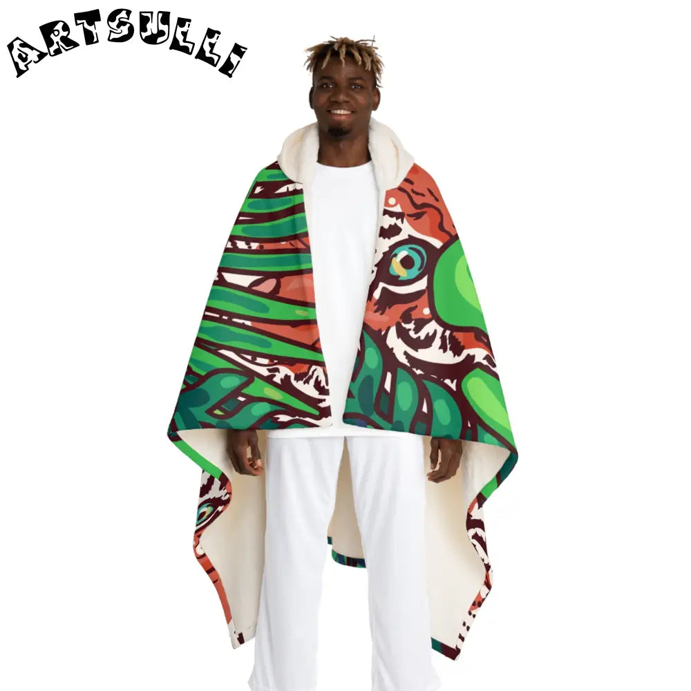 JAKKOUTTHEBXX Tropical Jungle Tigers Blue and Green Hooded Sherpa