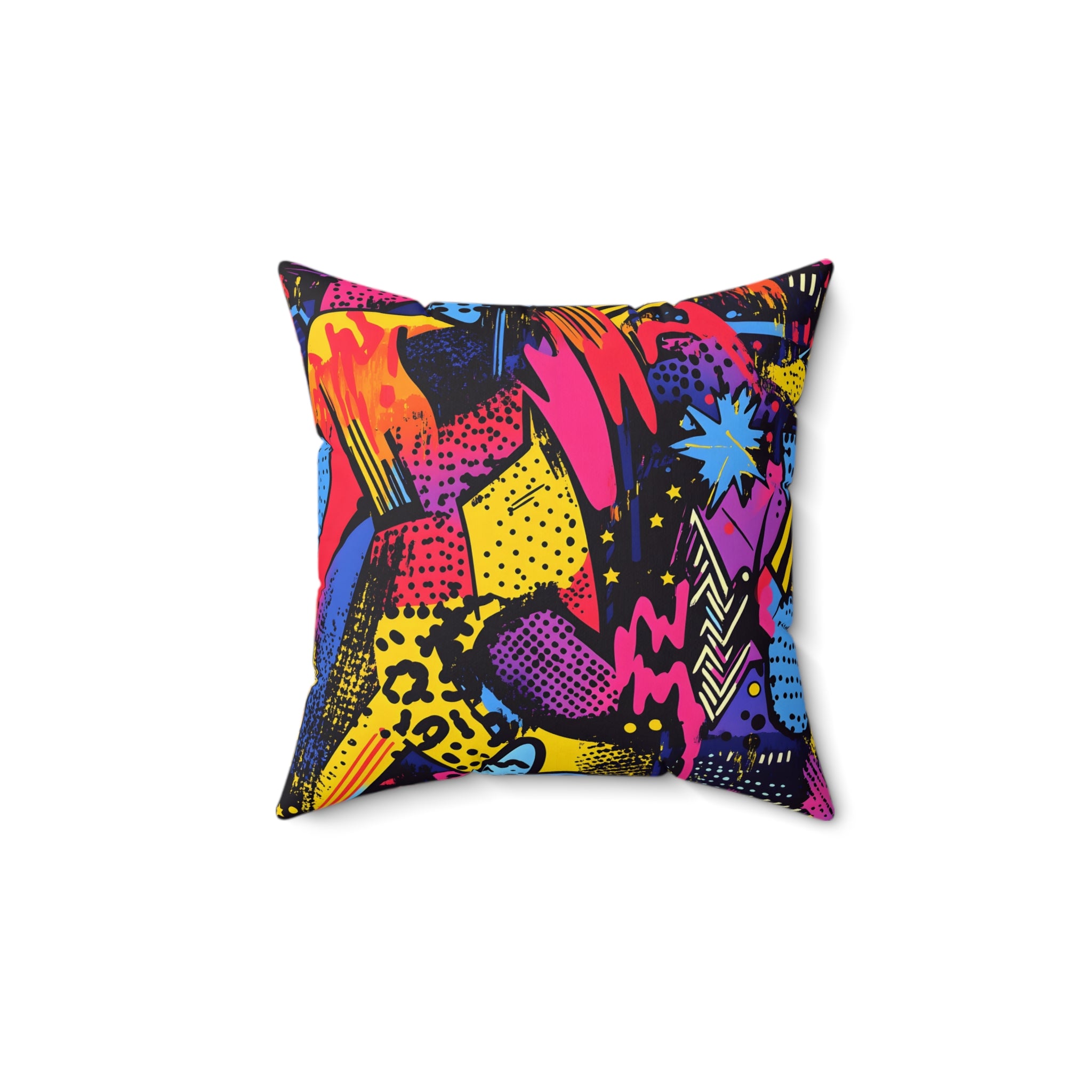 Retro Riot 80s Graffiti Stars Spun Polyester Square Pillow, Artsulli - Art is Long, Life is Short, Home Decor, Size, 14" × 14", , , , , 26698074219904532963
