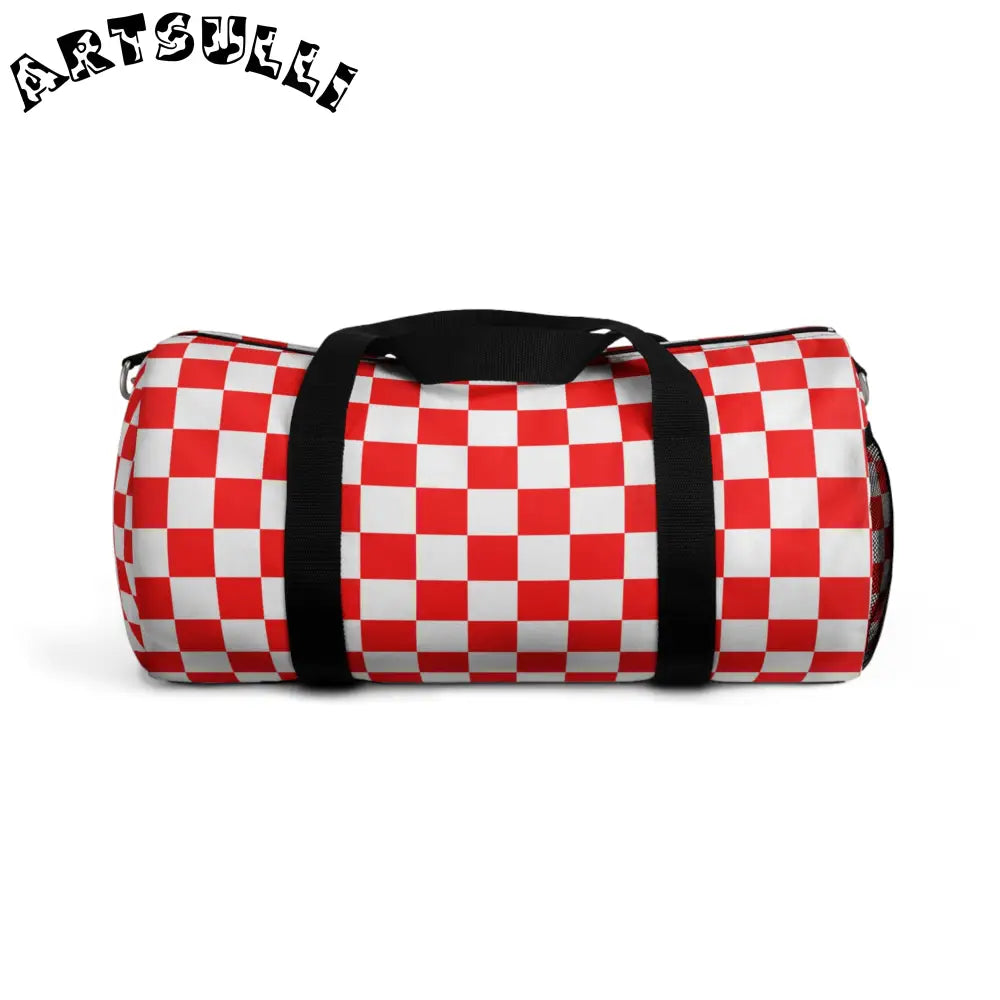 JAKKOUTTHEBXX Checkerboard II Red and White Duffel Bag JAKKOUTTHEBXX