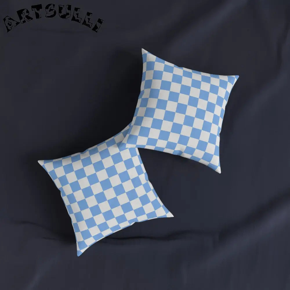 JAKKOUTTHEBXX Checkerboard White and Light Blue Square Pillow