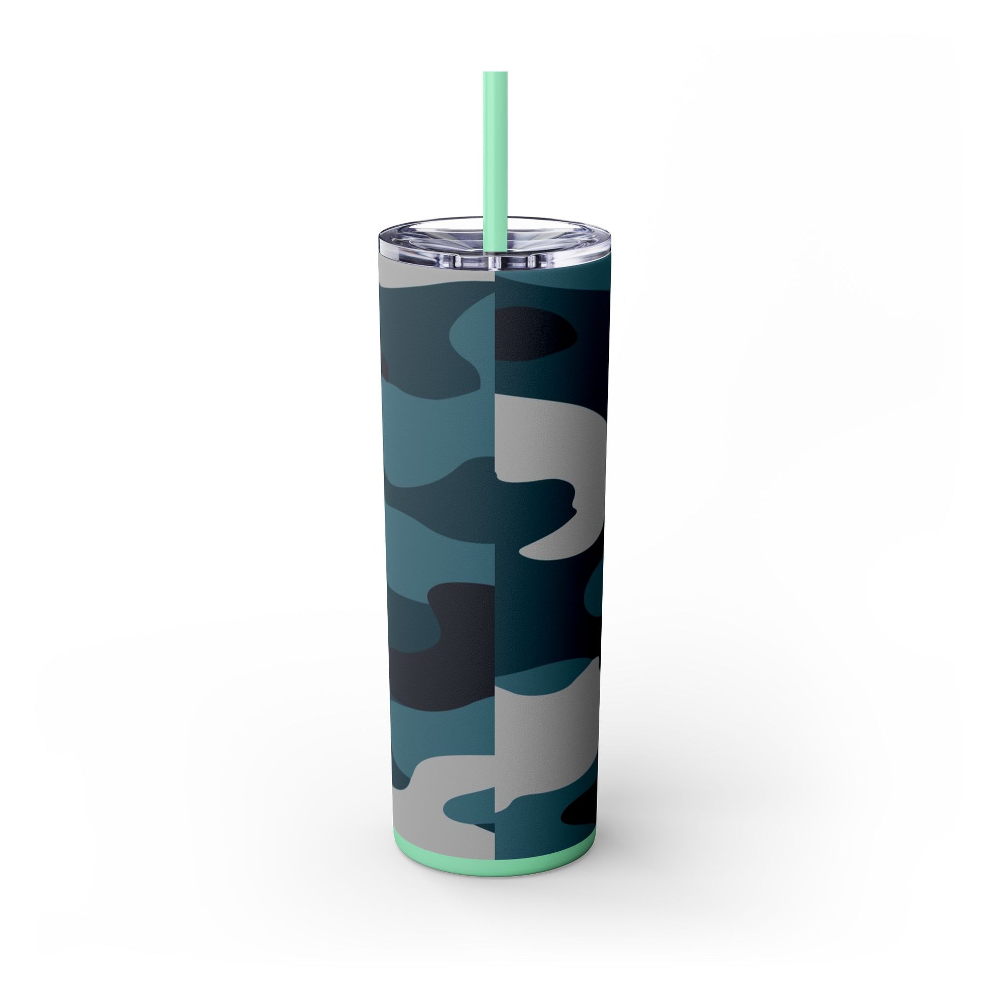 Blue Camouflage Skinny Tumbler with Straw, 20oz, Artsulli - Art is Long, Life is Short, Mug, , , , , , , 