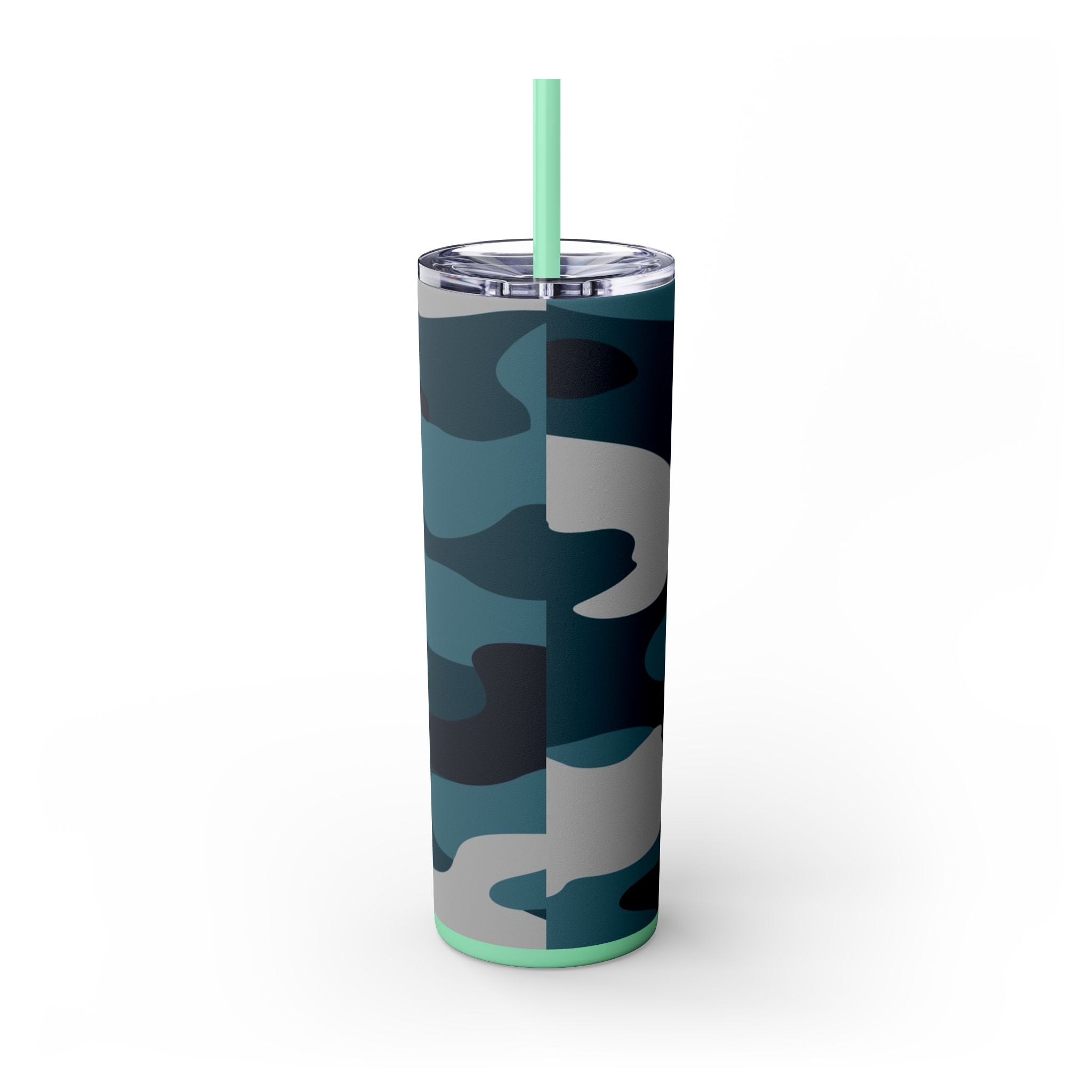 Blue Camouflage Skinny Tumbler with Straw, 20oz, Artsulli - Art is Long, Life is Short, Mug, , , , , , , 