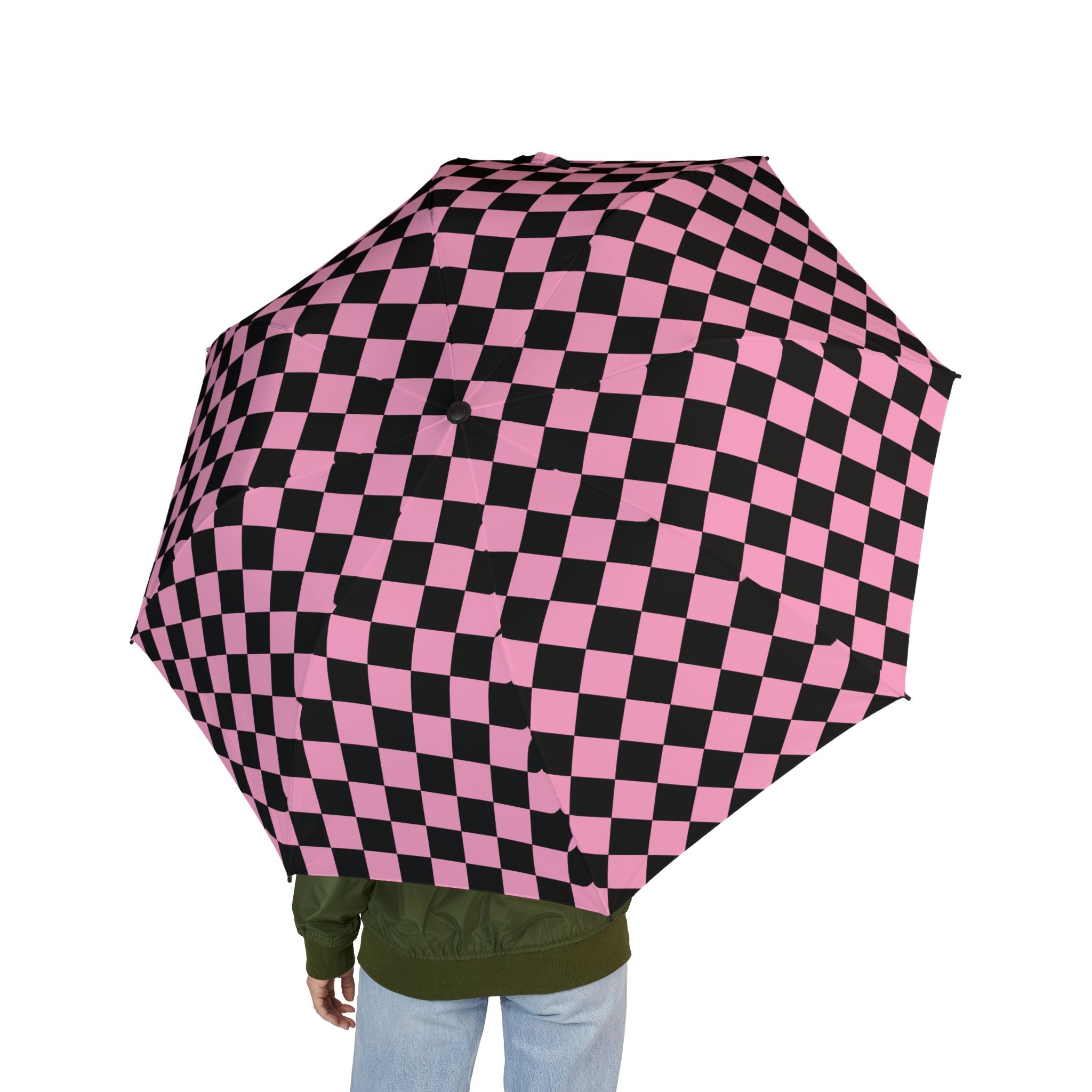 Checkerboard II Black and Pink Semi-Automatic Foldable Umbrella, Artsulli - Art is Long, Life is Short, Accessories, , , , , , , 