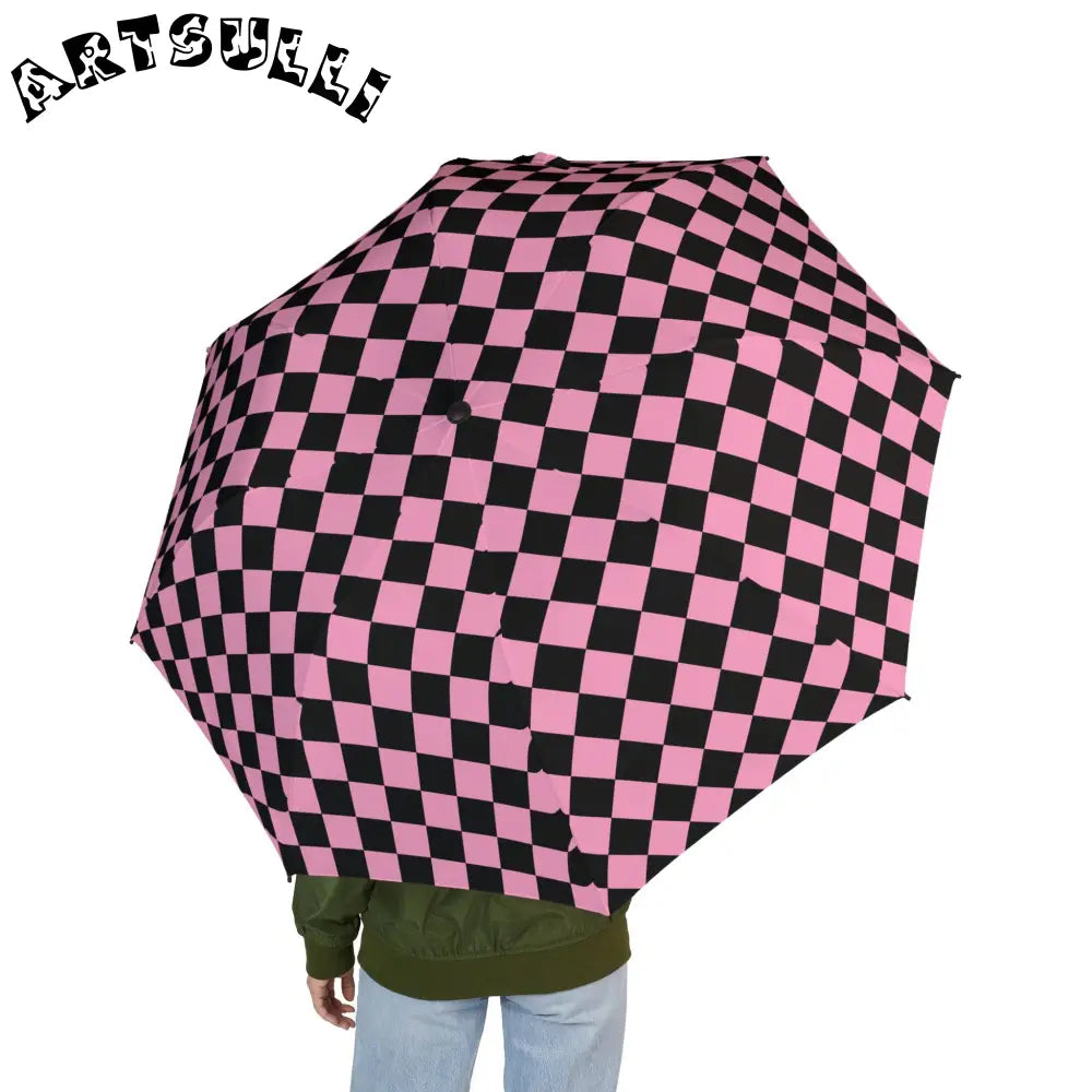 JAKKOUTTHEBXX Checkerboard II Black and Pink Semi-Automatic Foldable