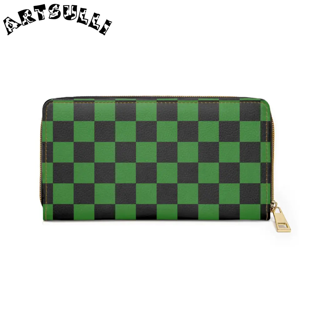JAKKOUTTHEBXX Checkerboard Green and Black Zipper Wallet