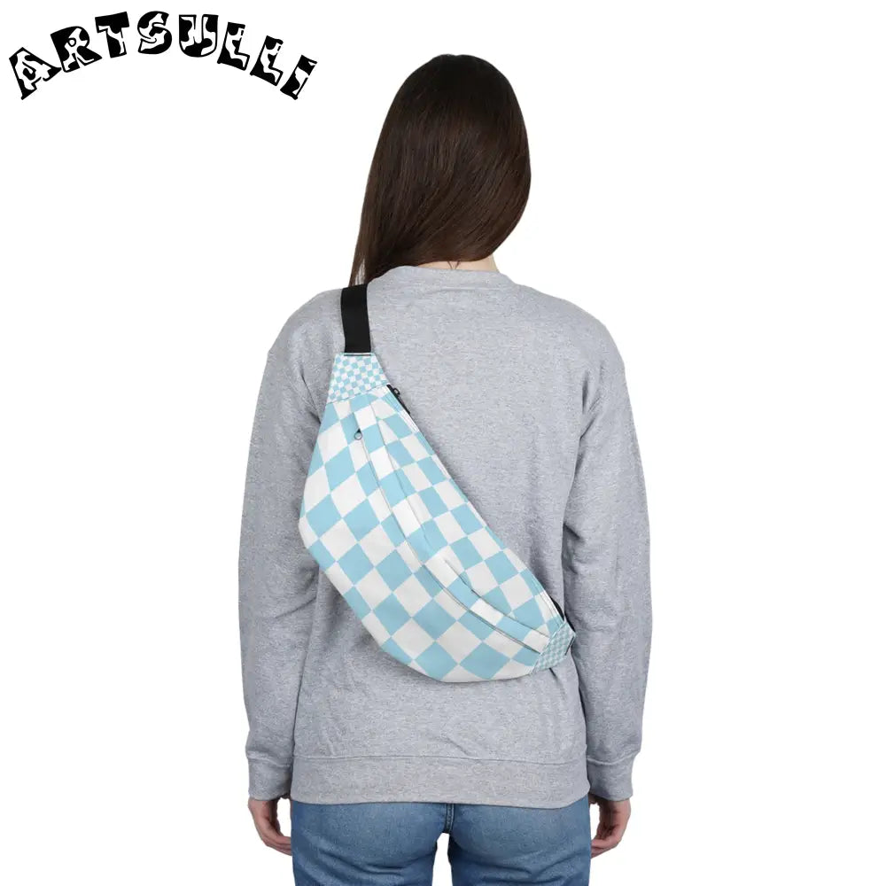 JAKKOUTTHEBXX Checkerboard Sky Blue Large Fanny Pack JAKKOUTTHEBXX