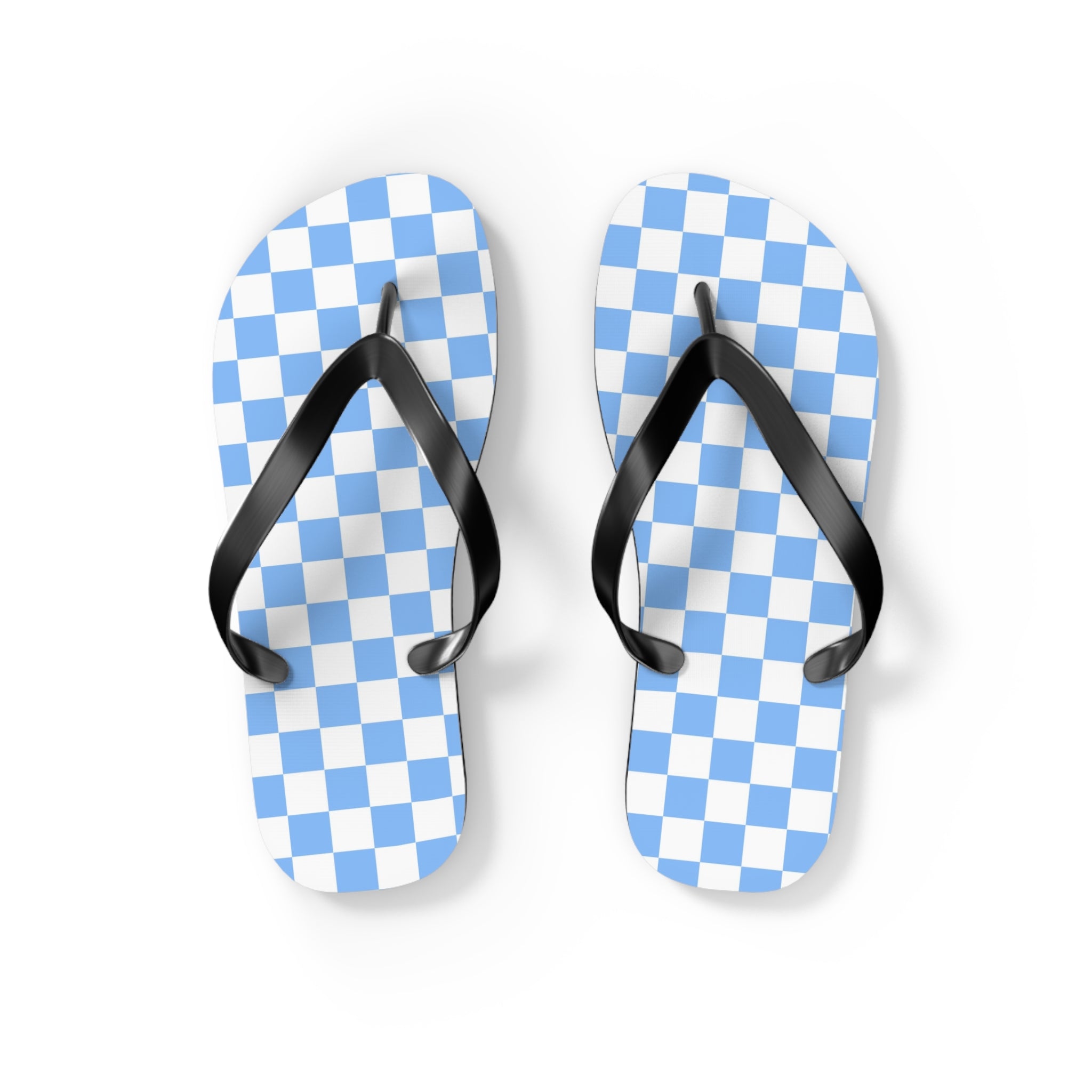 Checkerboard White and Light Blue Flip Flops, Artsulli - Art is Long, Life is Short, Shoes, Size, S, Color, Black sole, , , 86661095795626607038