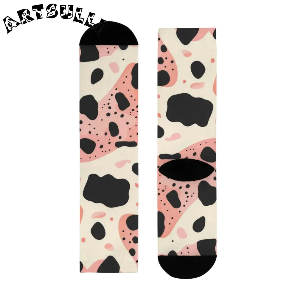 JAKKOUTTHEBXX Pink Cow Print Sublimation Crew Socks 2025