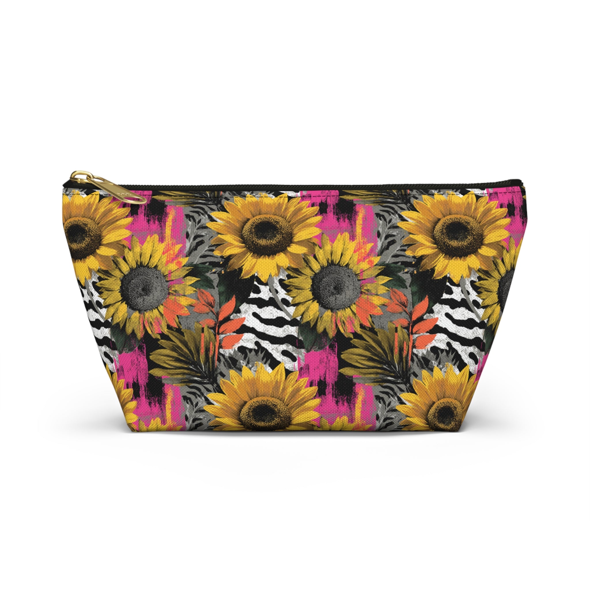 Zebra Stripes x Sunflowers II Multi-Color Accessory Pouch w T-bottom, Artsulli - Art is Long, Life is Short, Bags, Size, Small, Color, Black zipper, , , 26247356578887291610
