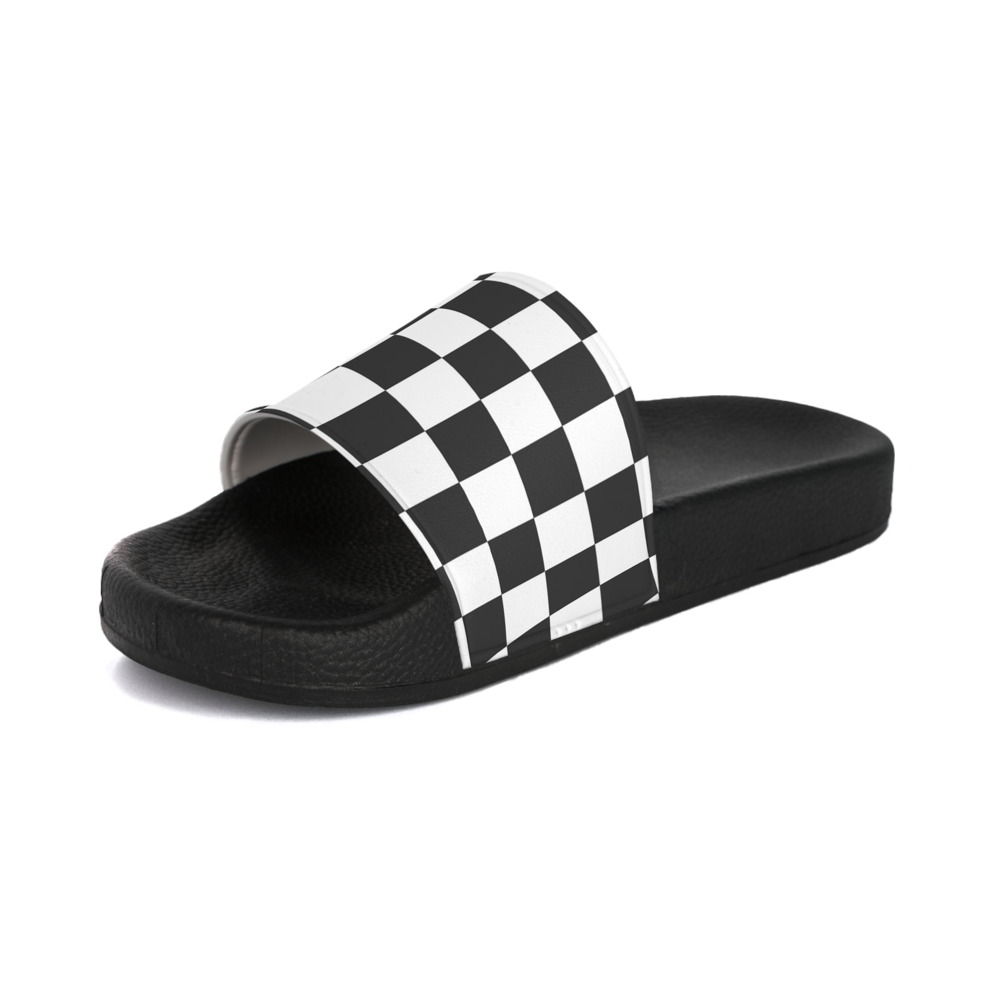 Checkerboard White and Black Women's Slide Sandals, Artsulli - Art is Long, Life is Short, Shoes, , , , , , , 