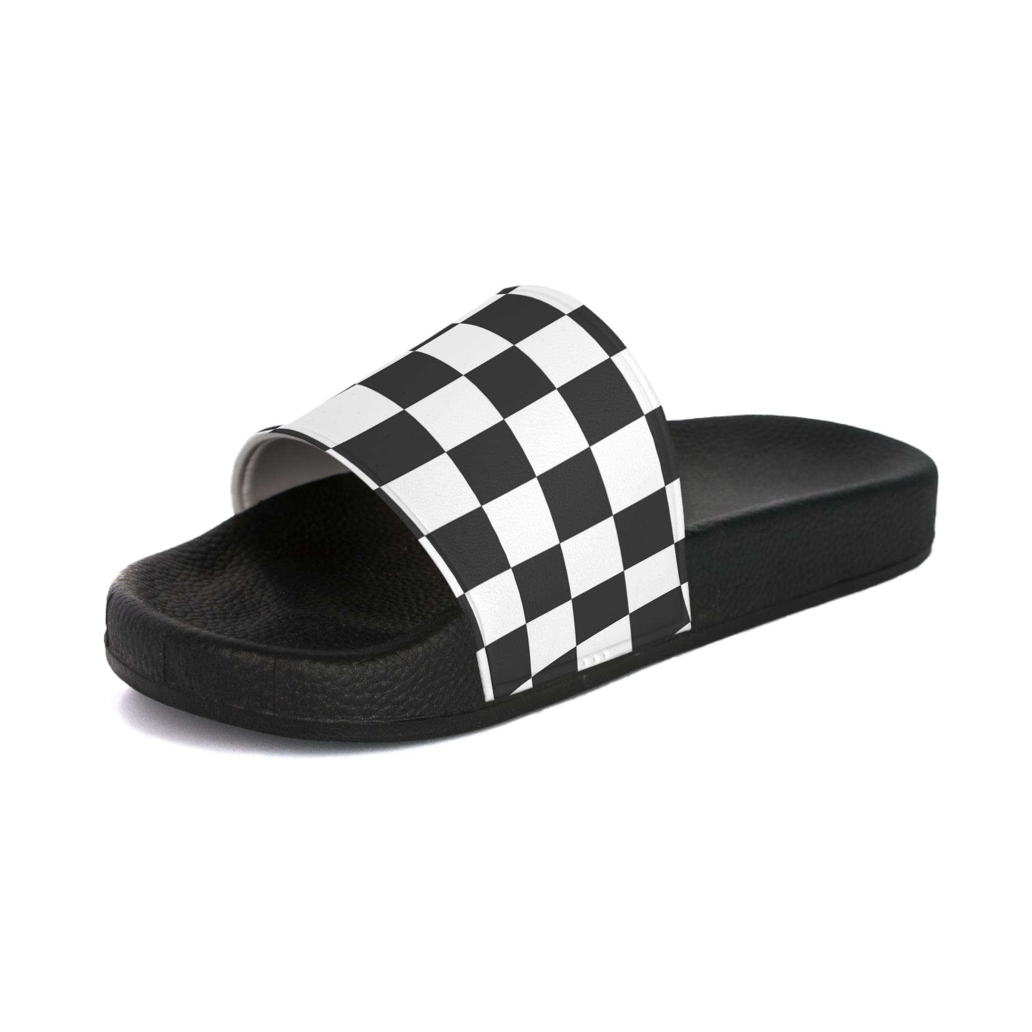 Checkerboard White and Black Women's Slide Sandals, Artsulli - Art is Long, Life is Short, Shoes, , , , , , , 