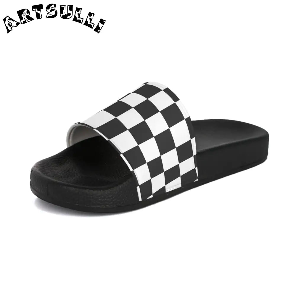 JAKKOUTTHEBXX Checkerboard White and Black Women’s Slide Sandals