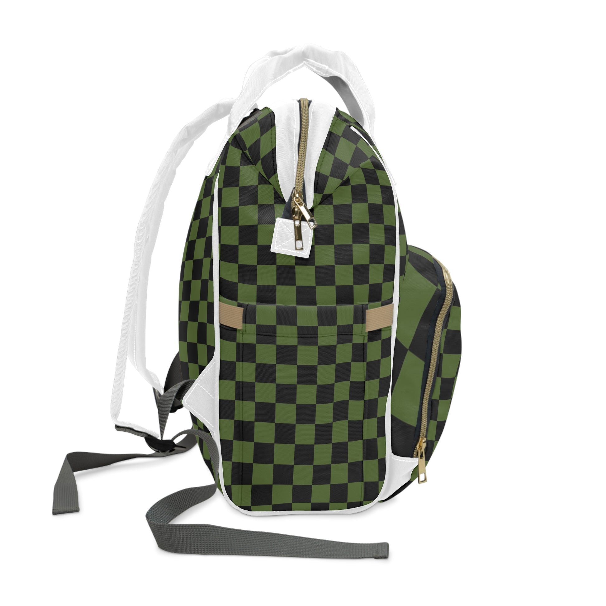 Checkerboard Olive Green and Black Multifunctional Diaper Backpack, Artsulli - Art is Long, Life is Short, Bags, , , , , , , 