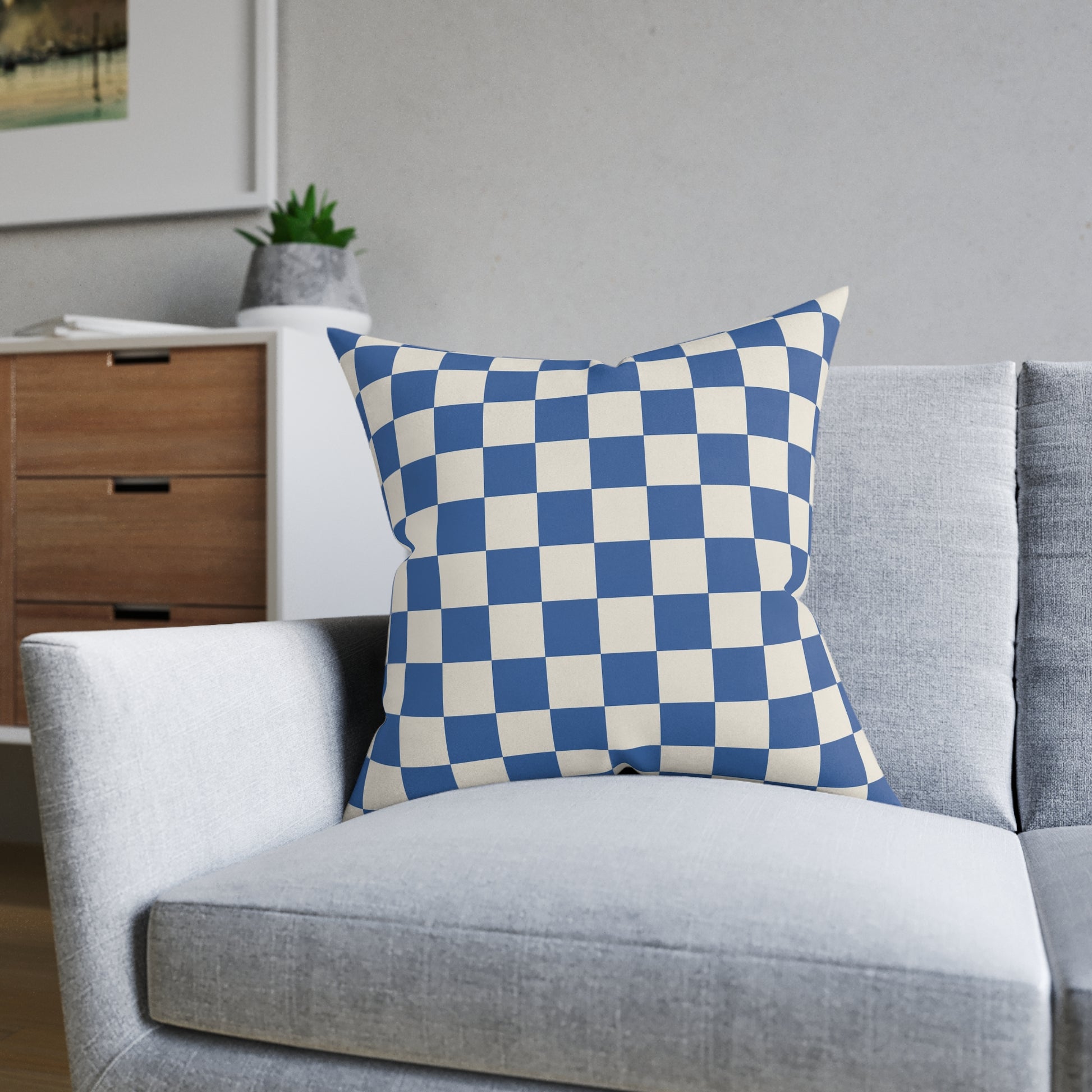 Checkerboard Blue Square Pillow, Artsulli - Art is Long, Life is Short, Home Decor, , , , , , , 
