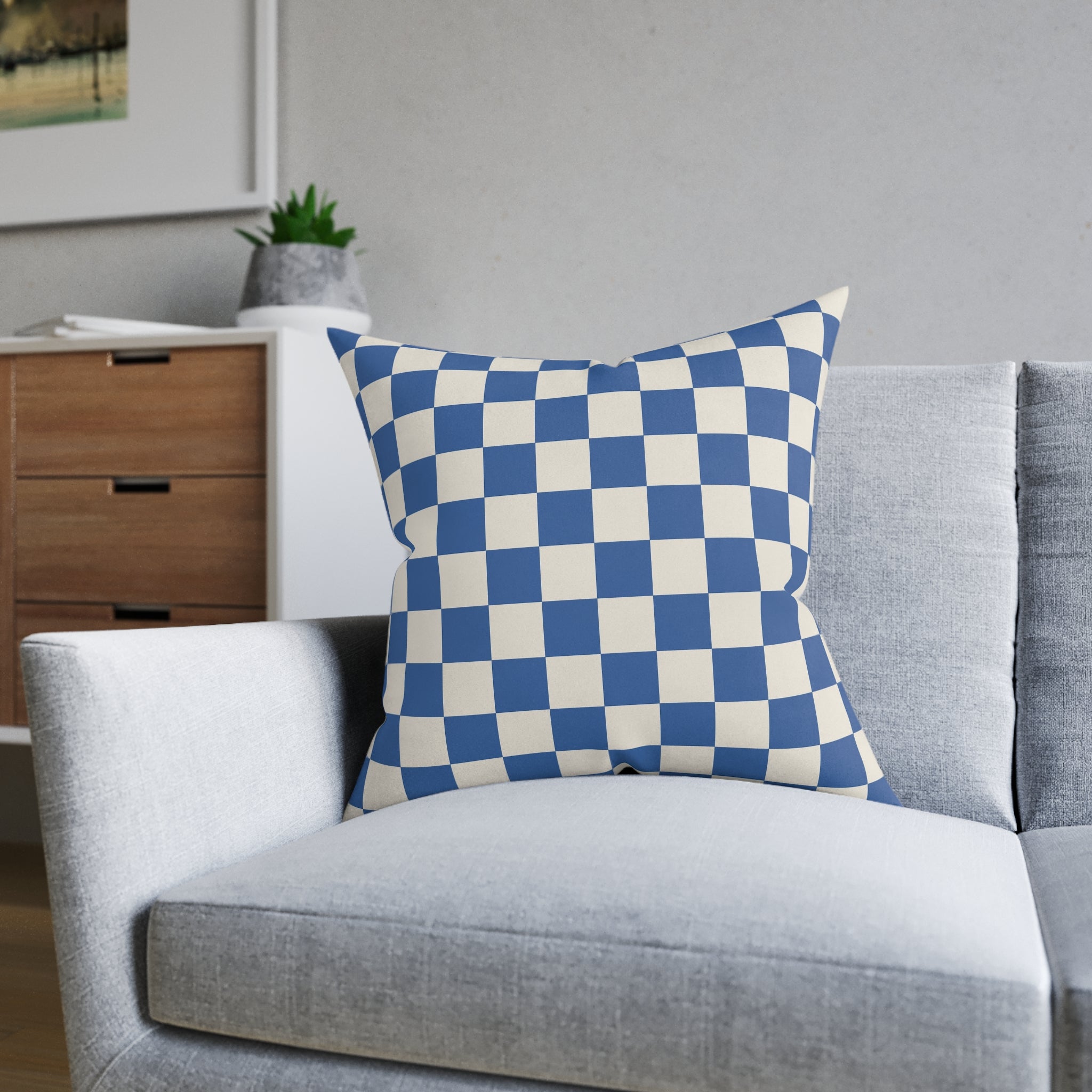 Checkerboard Blue Square Pillow, Artsulli - Art is Long, Life is Short, Home Decor, , , , , , , 