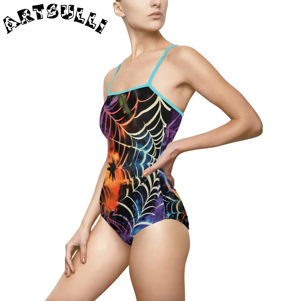 JAKKOUTTHEBXX Colorful Spider Web One-Piece Swimsuit 2025