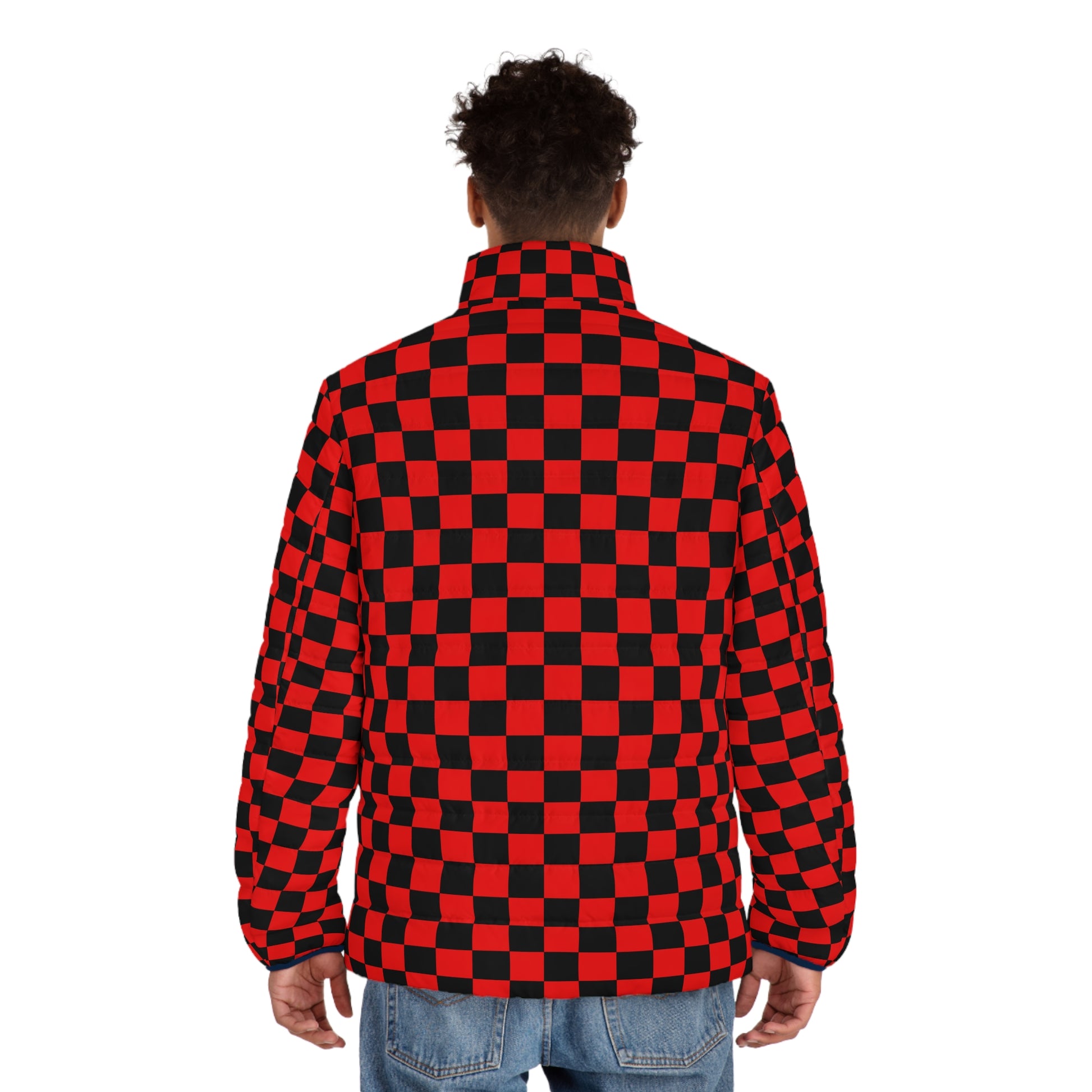 Checkerboard Red and Black Men's Puffer Jacket (AOP), Artsulli - Art is Long, Life is Short, All Over Prints, , , , , , , 