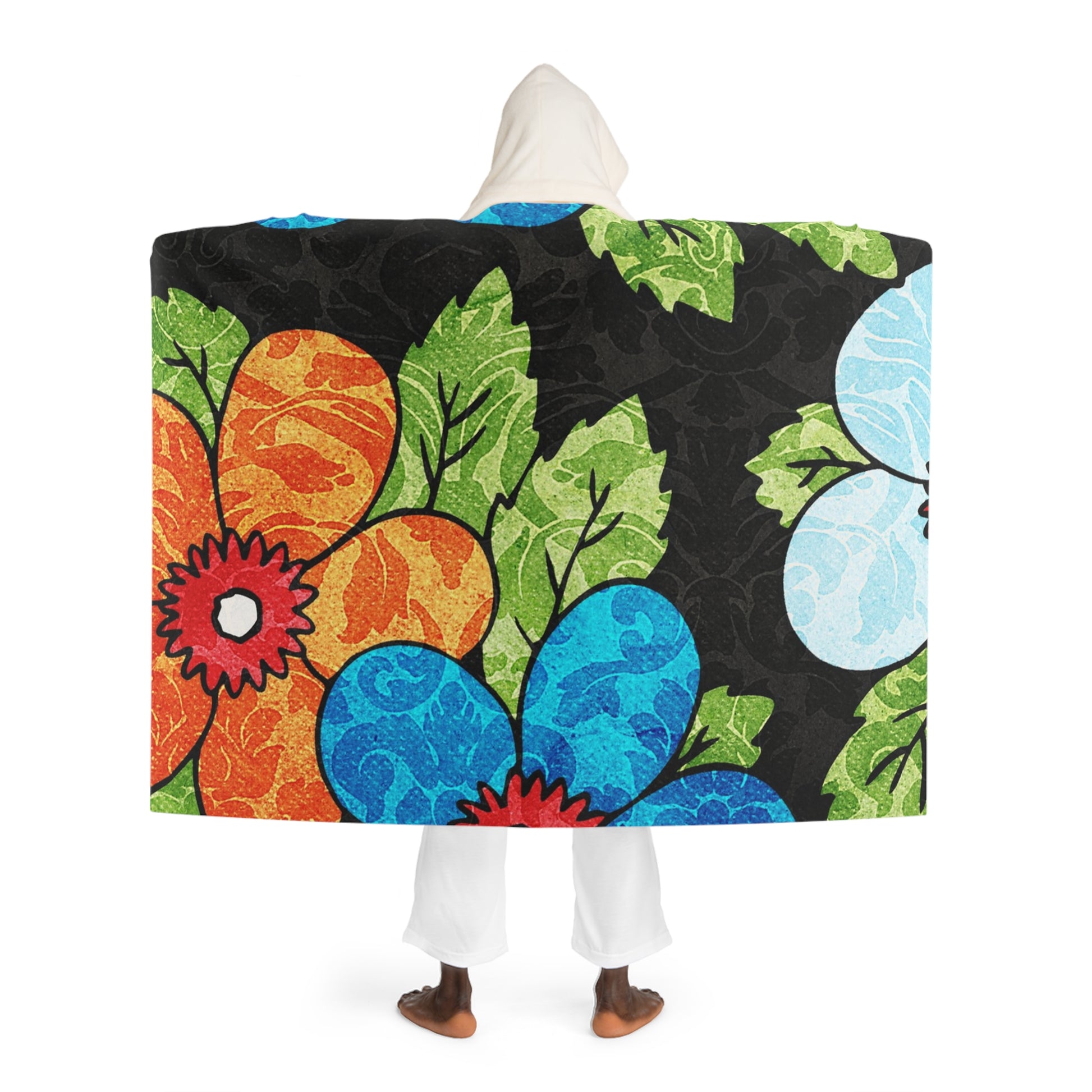 Groovy Black Floral Kl Hooded Sherpa Fleece Blanket, Artsulli - Art is Long, Life is Short, All Over Prints, , , , , , , 
